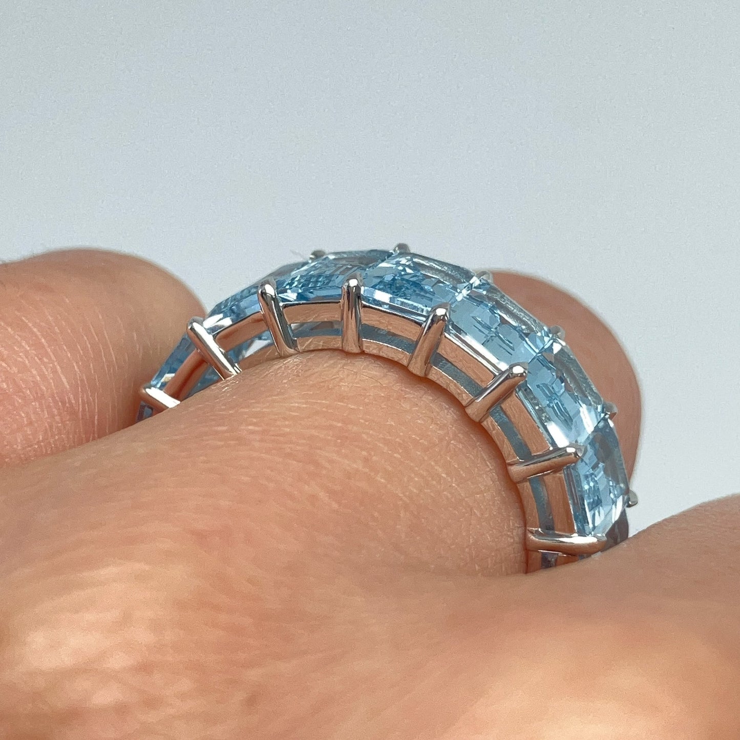 7.80cts Aquamarine Emerald Cut Eternity Band, 18k - Forever Rox Fine Jewelry