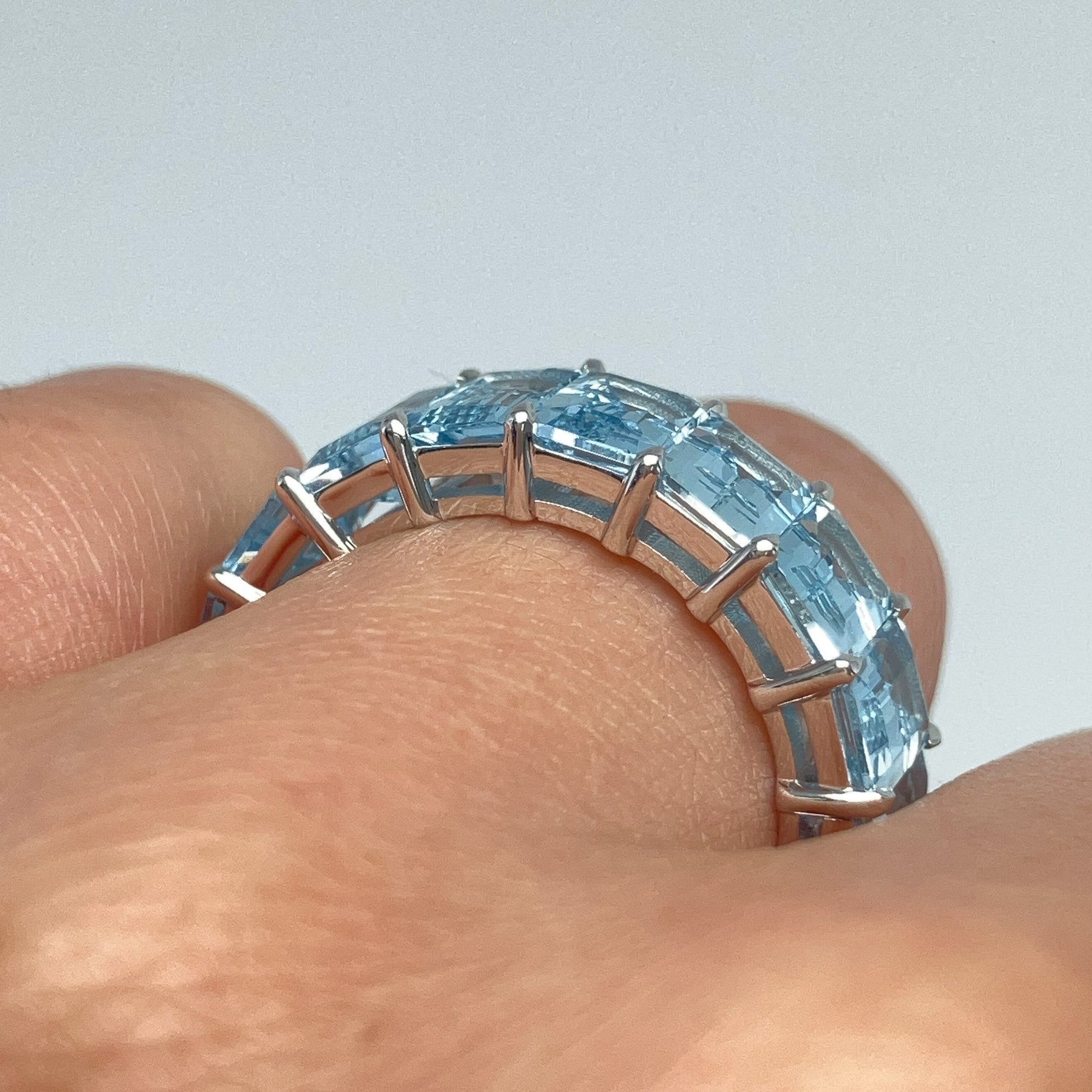 7.80cts Aquamarine Emerald Cut Eternity Band, 18k - Forever Rox Fine Jewelry