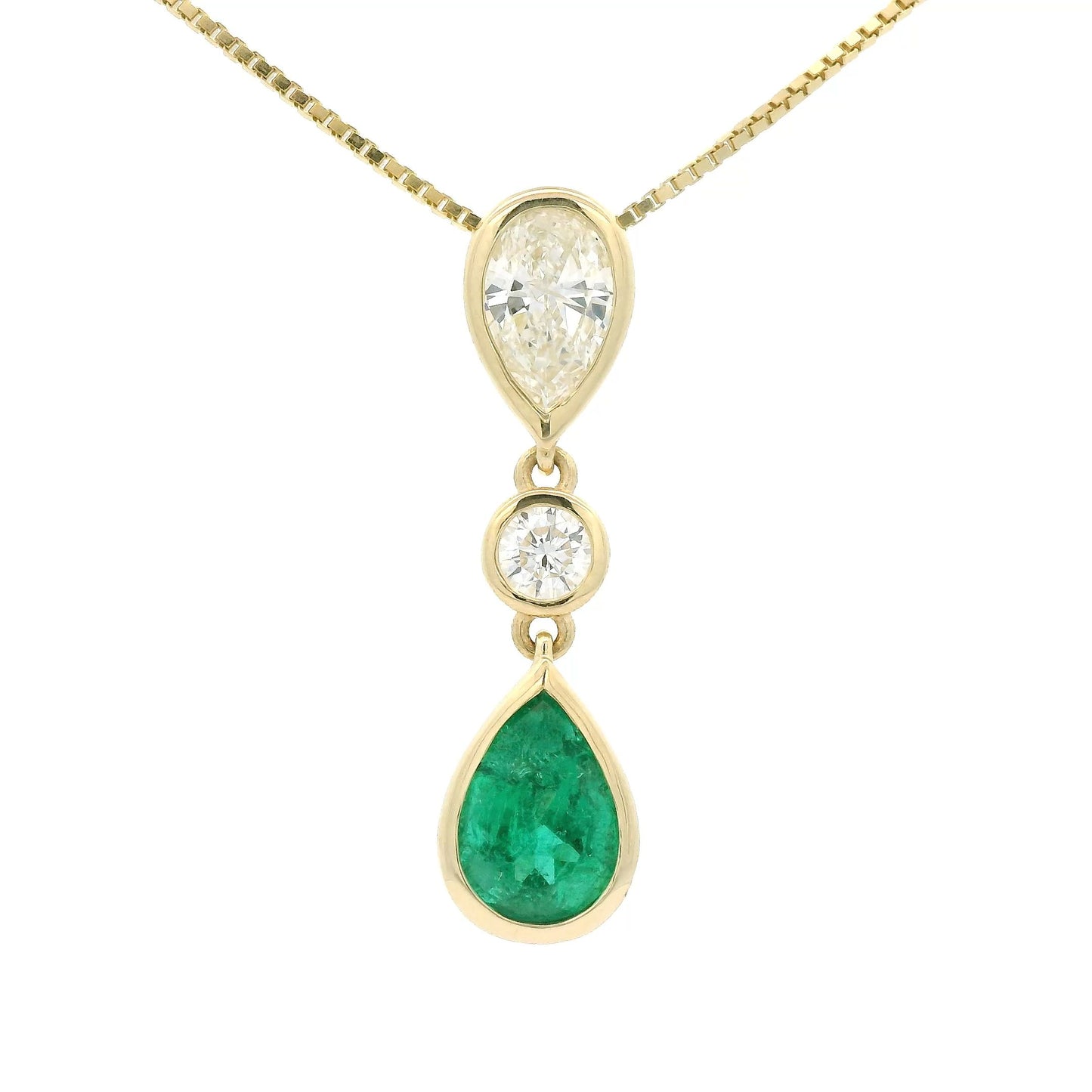 Pear Cut Emerald, Round Cut & Pear Cut Diamond Pendant