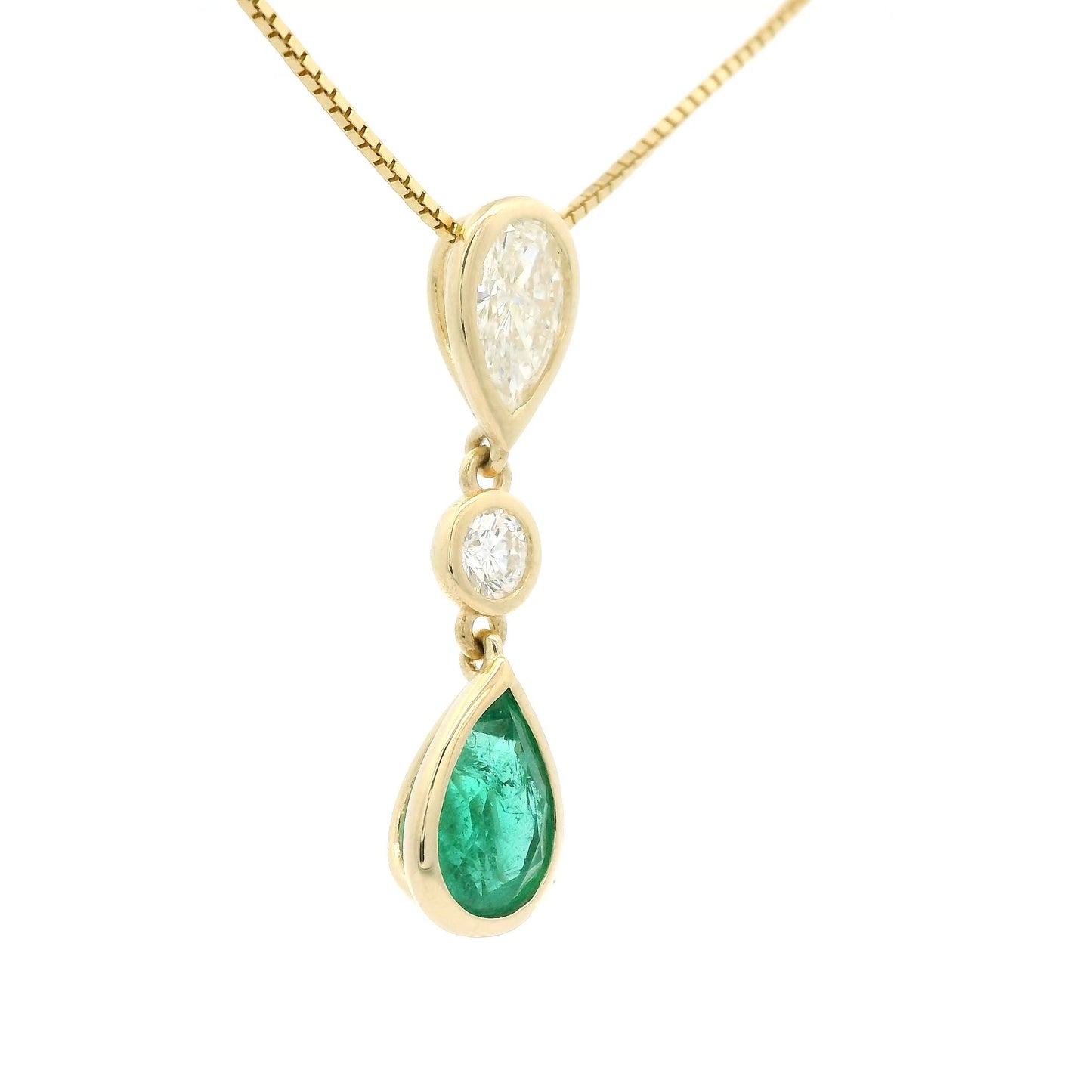 Pear Cut Emerald, Round Cut & Pear Cut Diamond Pendant