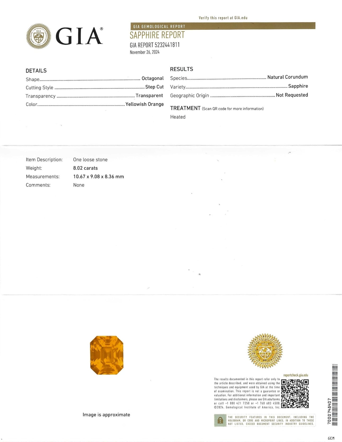 8.02ct GIA Certified Orange Sapphire & Diamond Ring with Abalone Inlay, 18k - Forever Rox Fine Jewelry