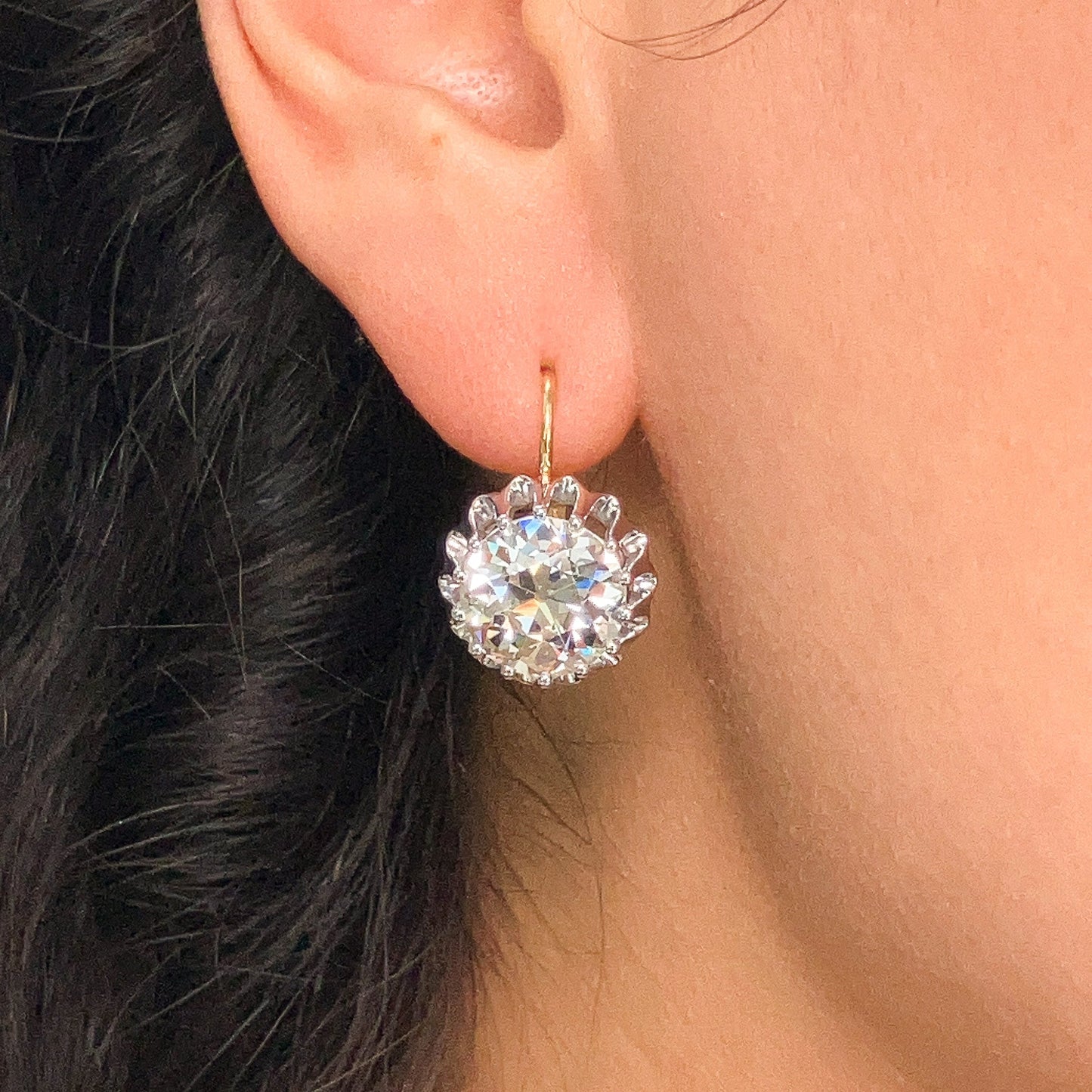 8.05ctw GIA Certified Old European Cut Diamond Buttercup Earrings, 18k - Forever Rox