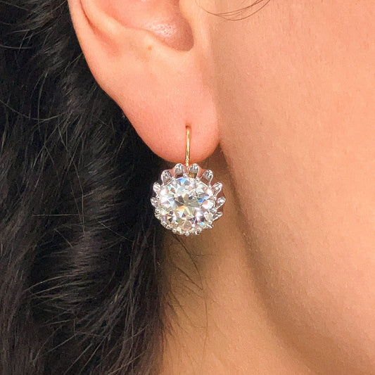 8.05ctw GIA Certified Old European Cut Diamond Buttercup Earrings, 18k - Forever Rox