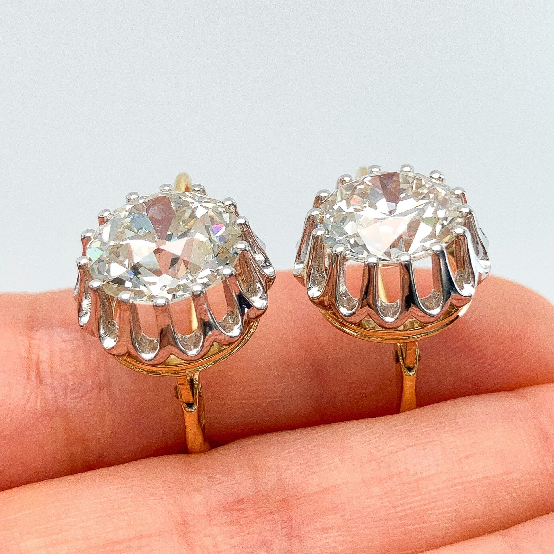 8.05ctw GIA Certified Old European Cut Diamond Buttercup Earrings, 18k - Forever Rox