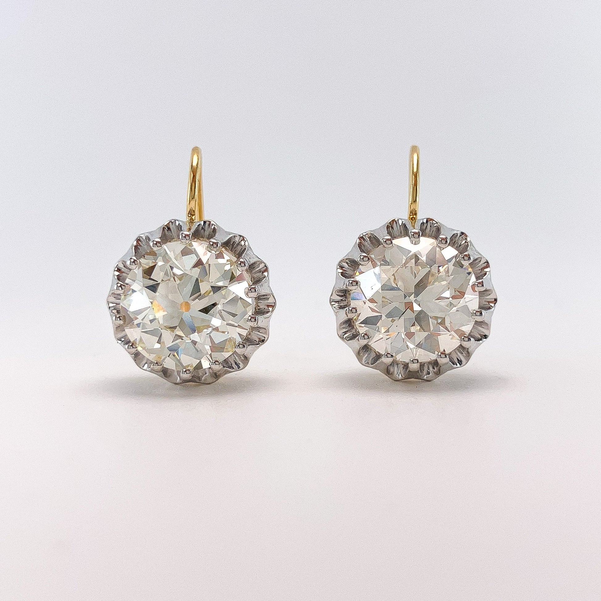 8.05ctw GIA Certified Old European Cut Diamond Buttercup Earrings, 18k - Forever Rox
