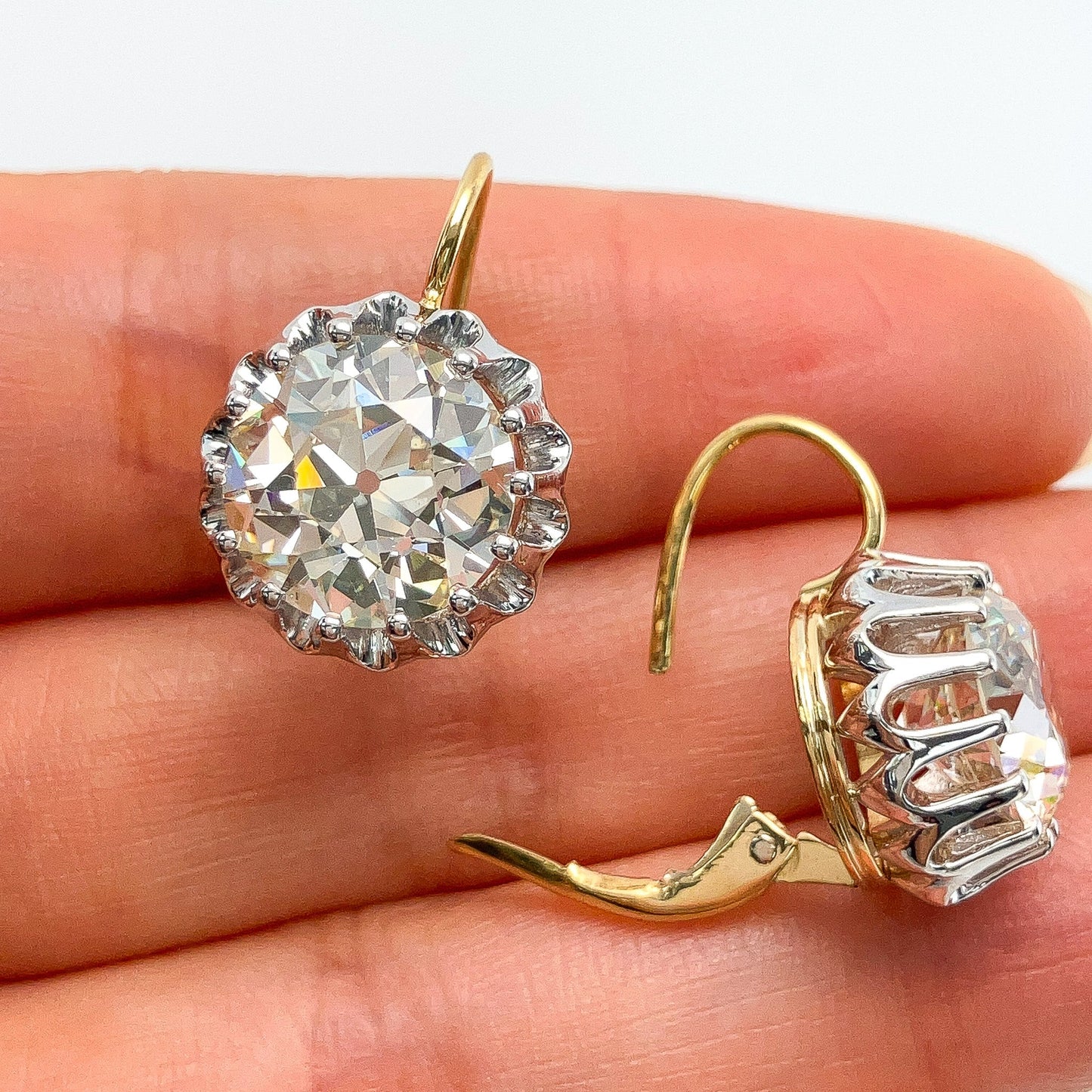 8.05ctw GIA Certified Old European Cut Diamond Buttercup Earrings, 18k - Forever Rox