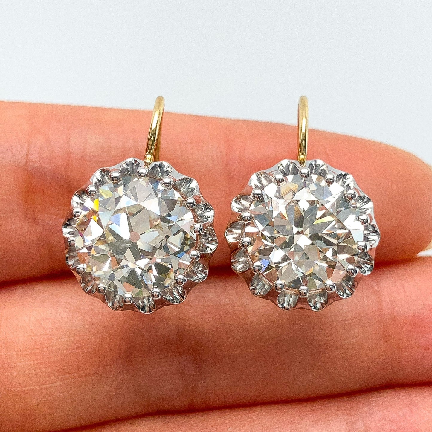 8.05ctw GIA Certified Old European Cut Diamond Buttercup Earrings, 18k - Forever Rox