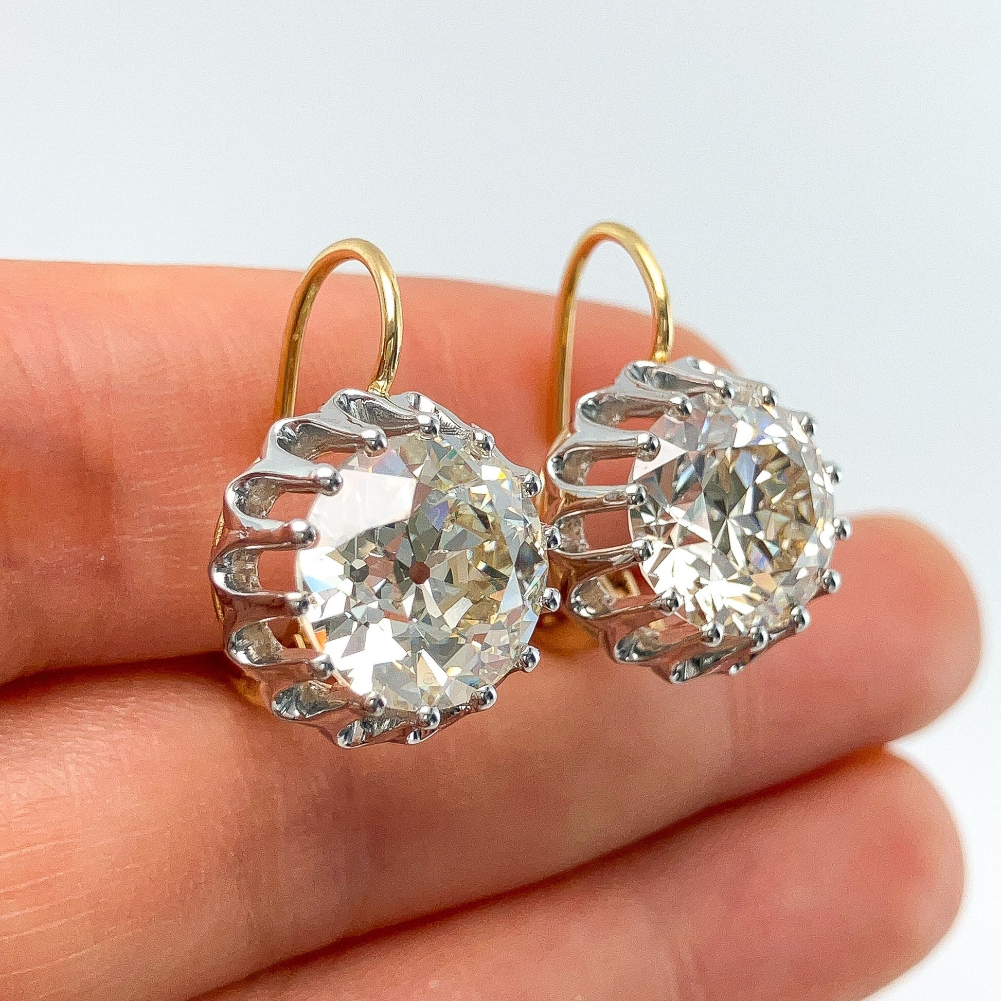 8.05ctw GIA Certified Old European Cut Diamond Buttercup Earrings, 18k - Forever Rox