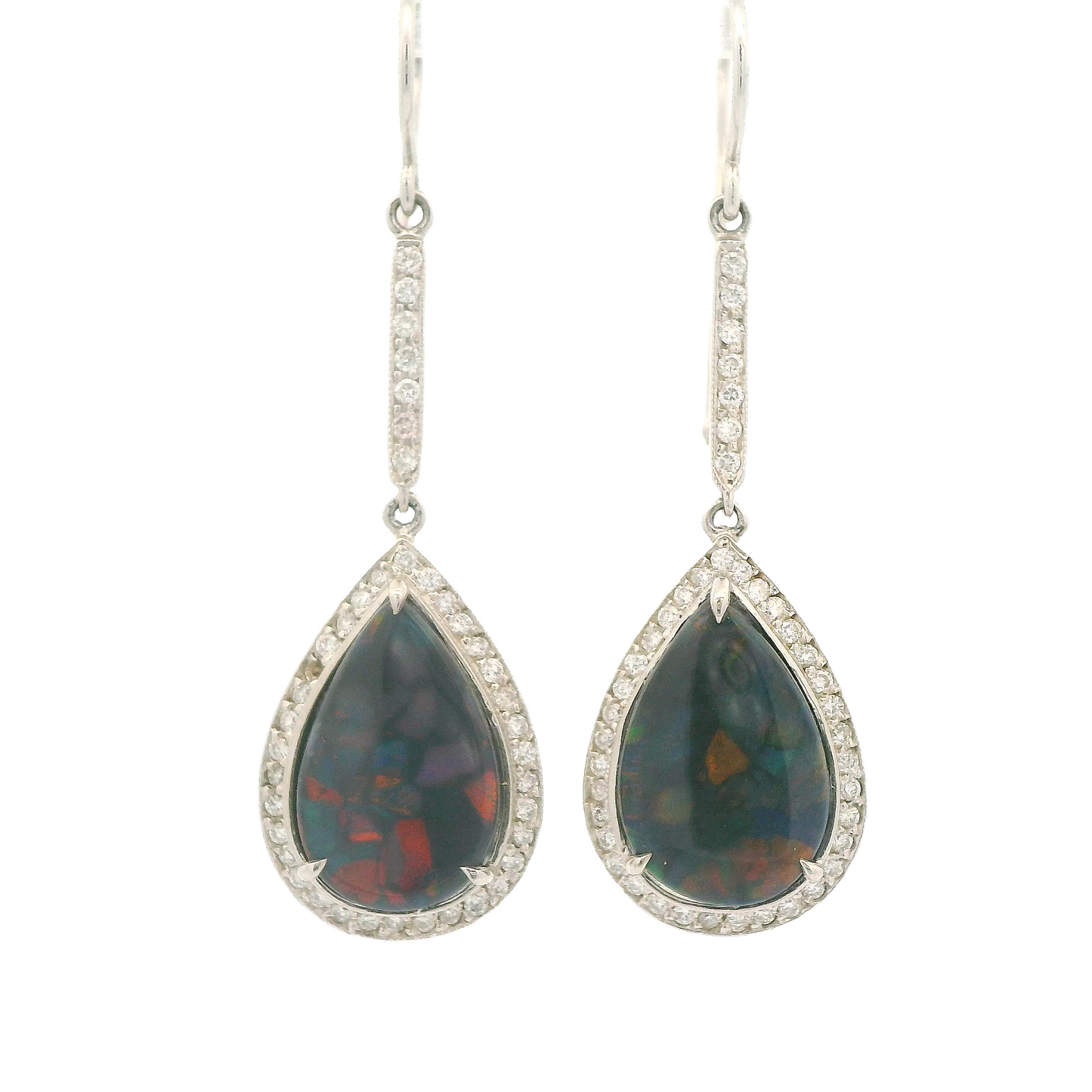 Black Lightning Ridge Opal & Diamond Dangles