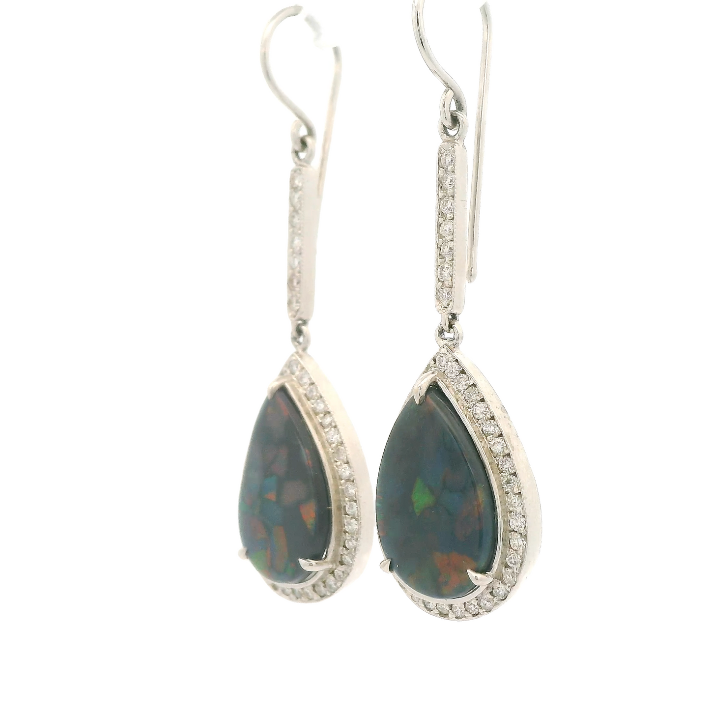 Black Lightning Ridge Opal & Diamond Dangles