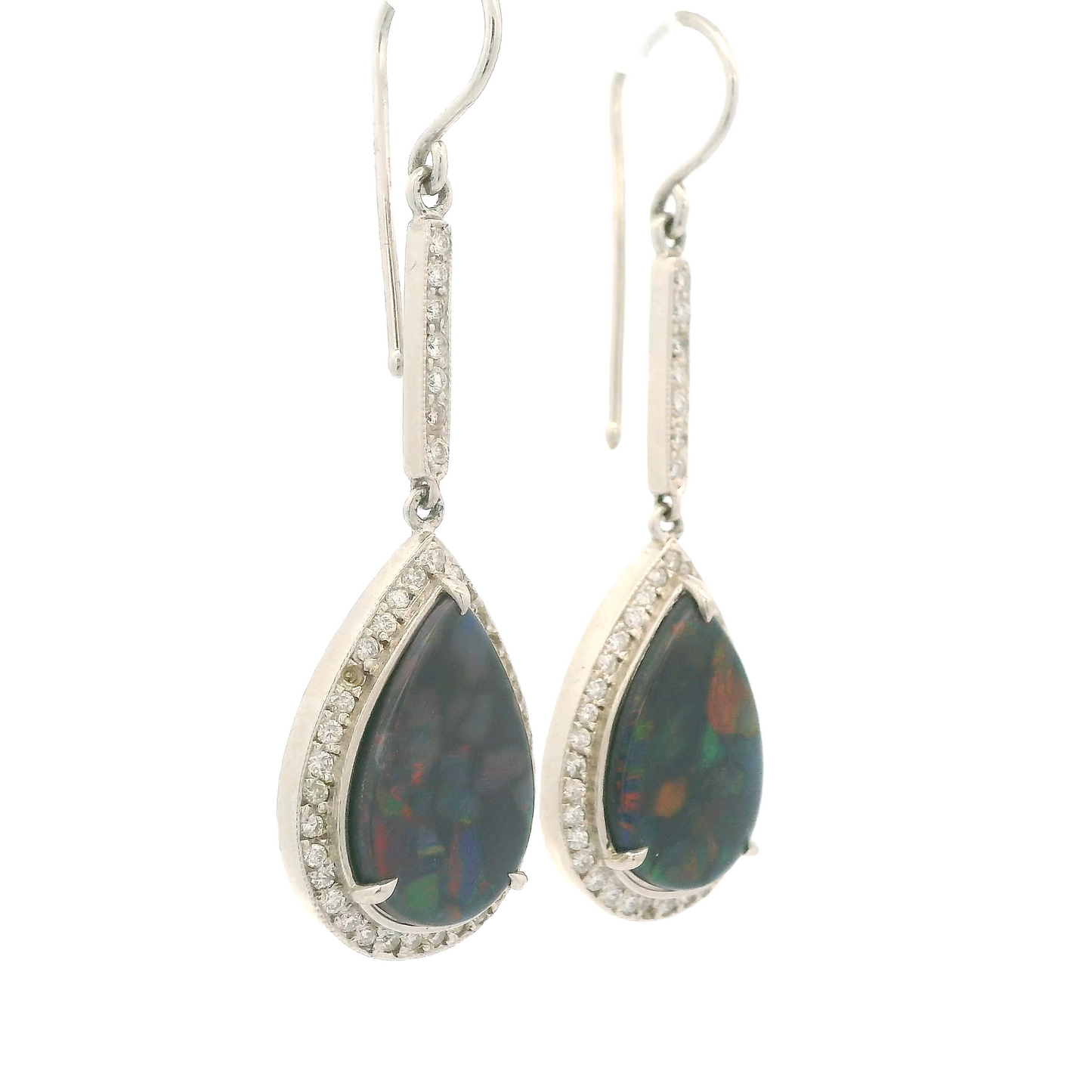 Black Lightning Ridge Opal & Diamond Dangles