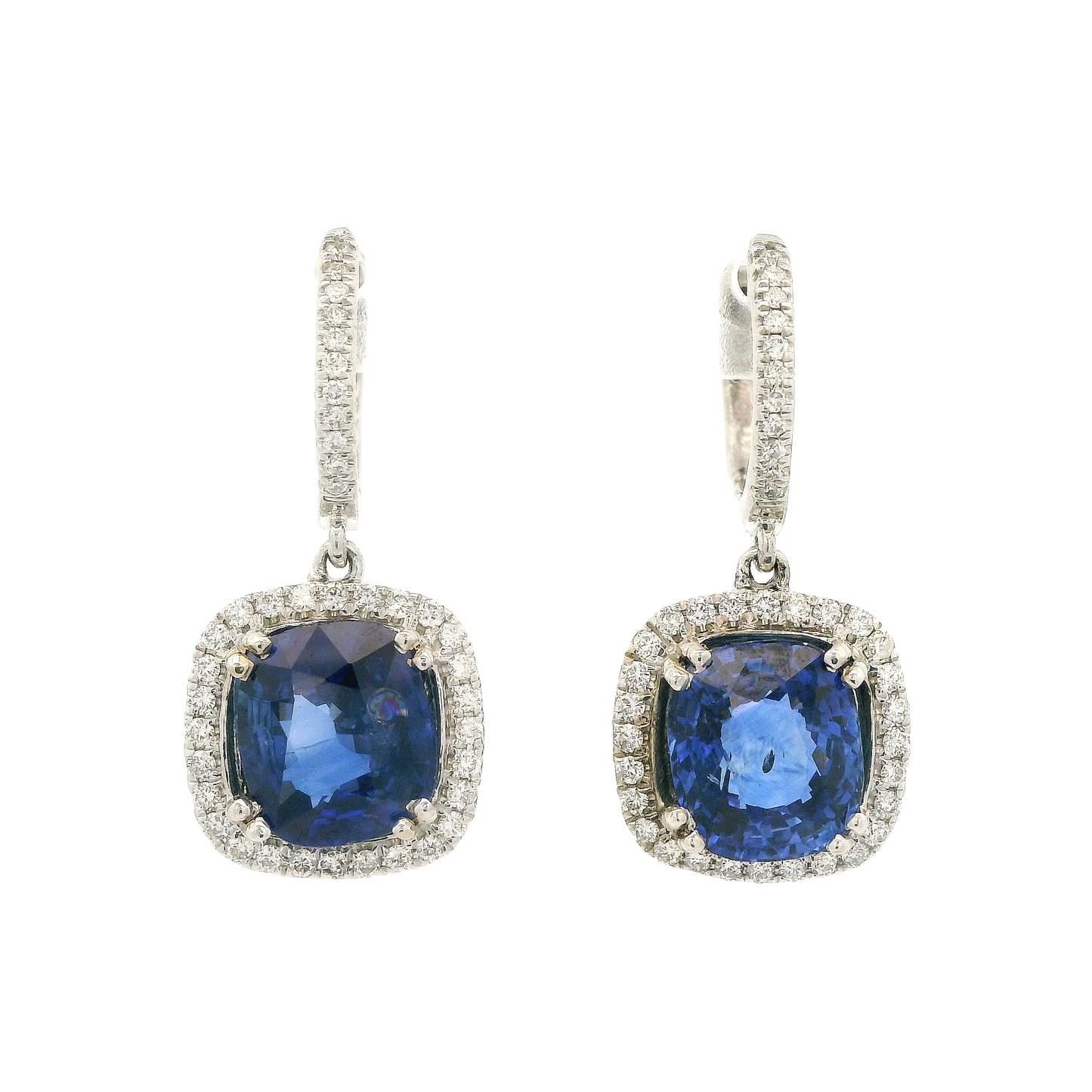 Cushion Cut Ceylon Sapphire & Diamond Dangles