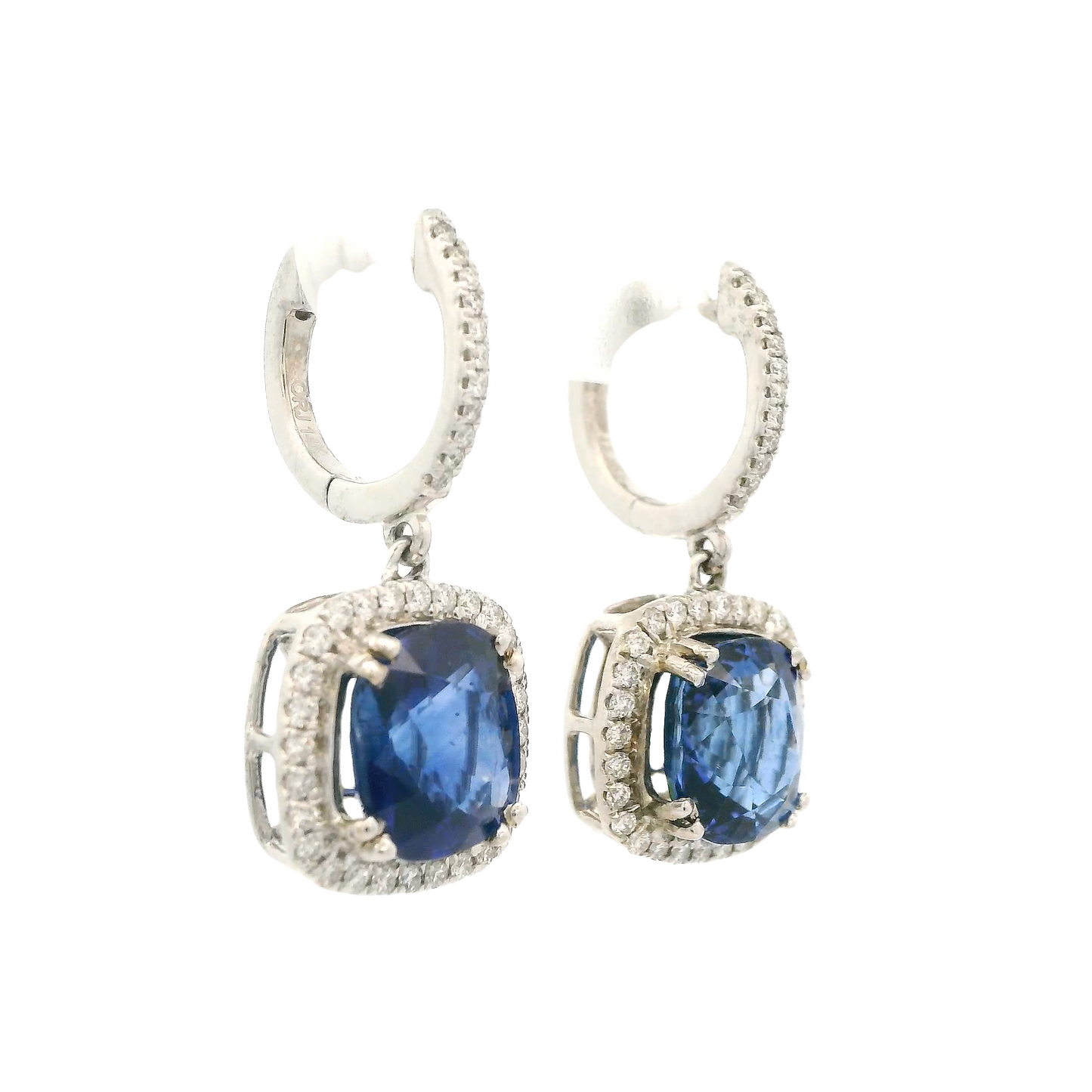 Cushion Cut Ceylon Sapphire & Diamond Dangles