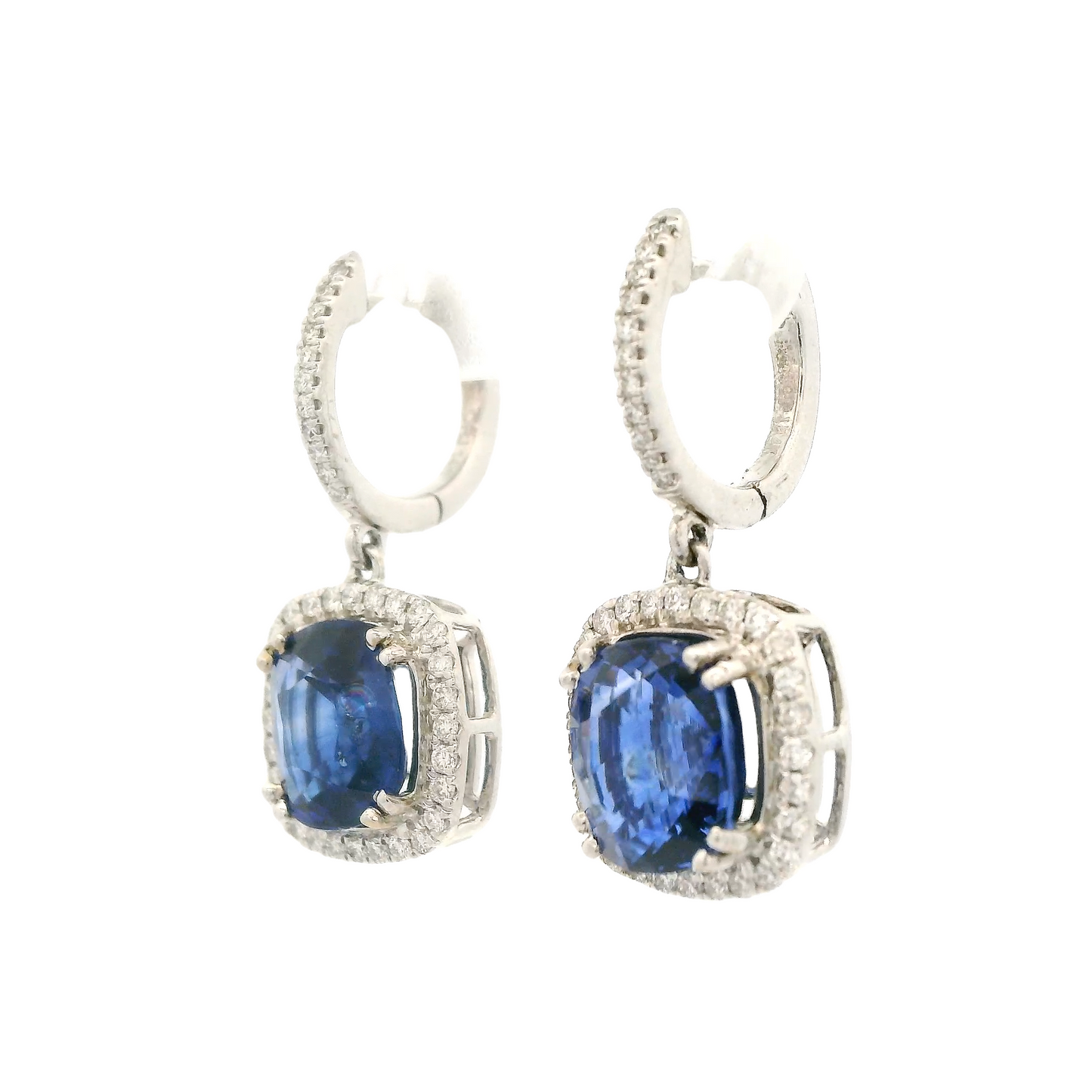 Cushion Cut Ceylon Sapphire & Diamond Dangles