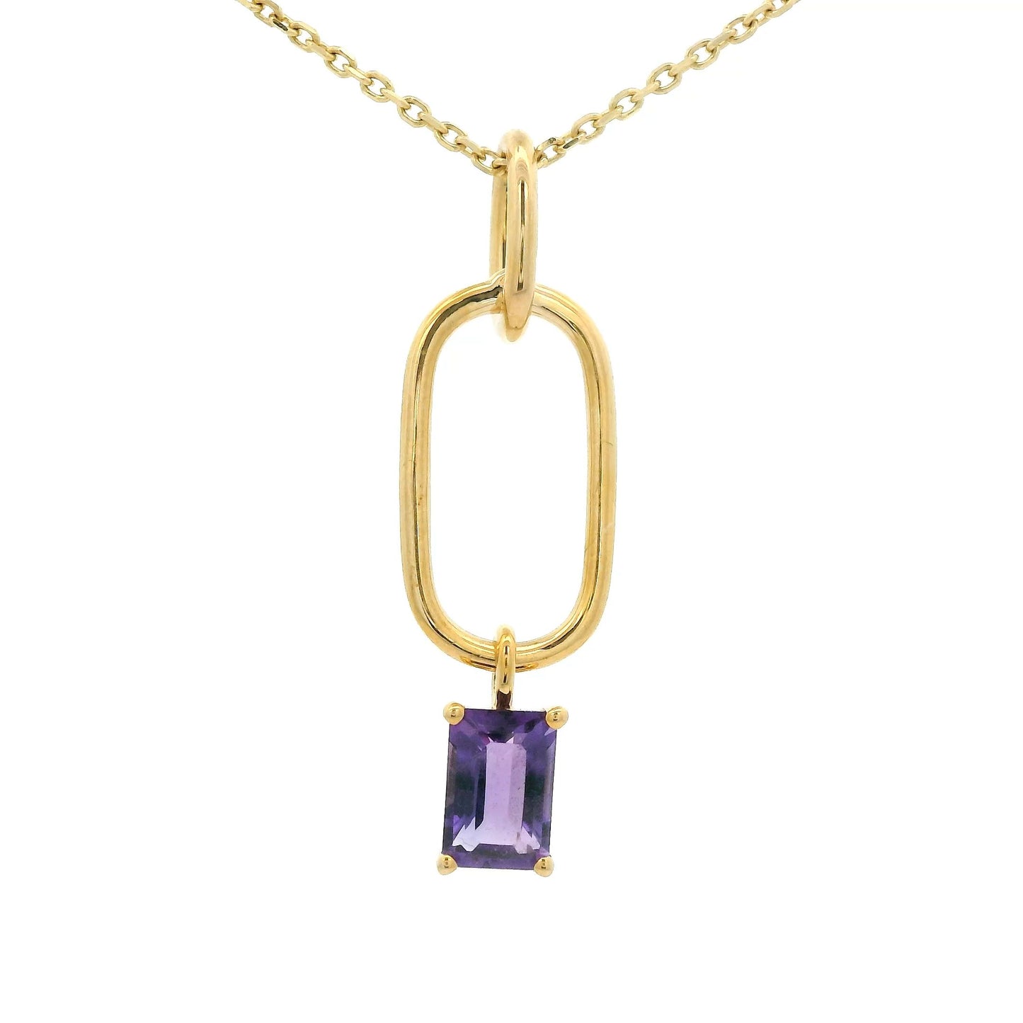 Baguette Cut Amethyst Paperclip Pendant