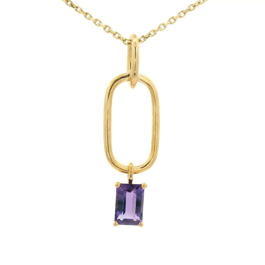 Baguette Cut Amethyst Paperclip Pendant