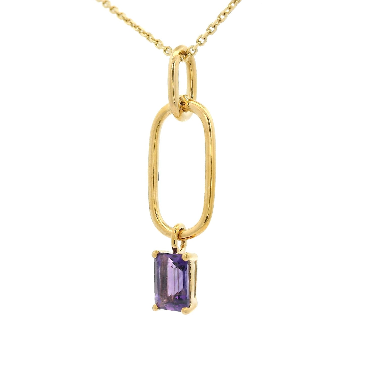 Baguette Cut Amethyst Paperclip Pendant