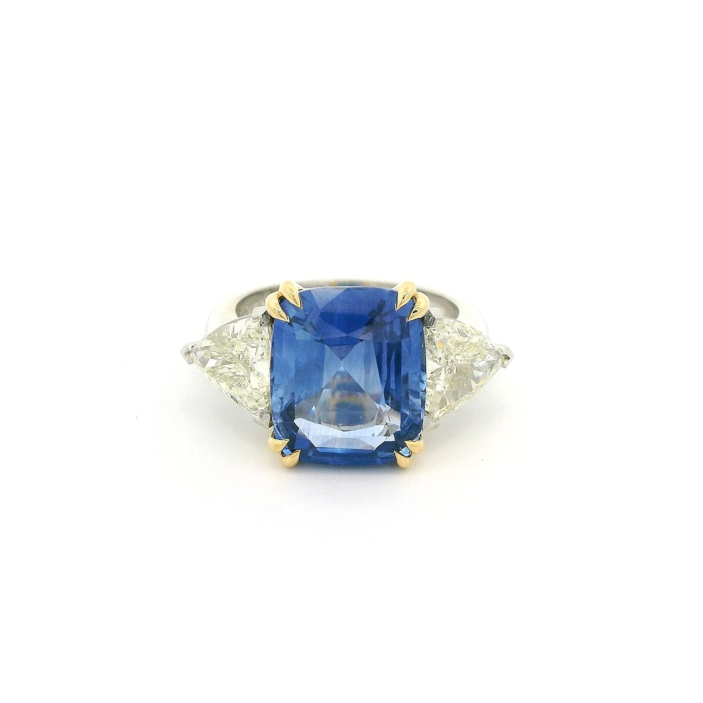 8.73ct GIA Certified Cushion Cut Ceylon Sapphire & Trillion Cut Diamond Ring - Forever Rox