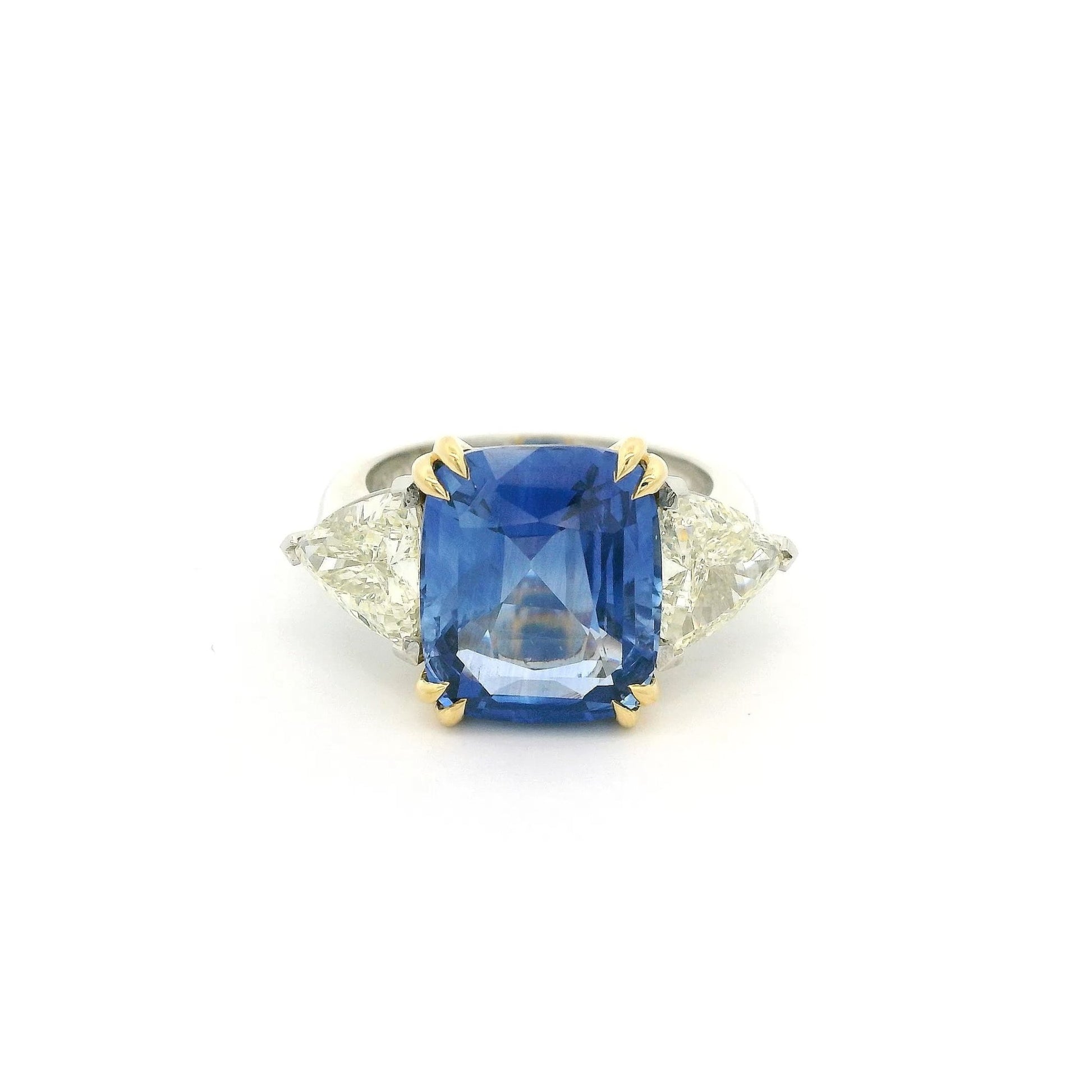 8.73ct GIA Certified Cushion Cut Ceylon Sapphire & Trillion Cut Diamond Ring - Forever Rox