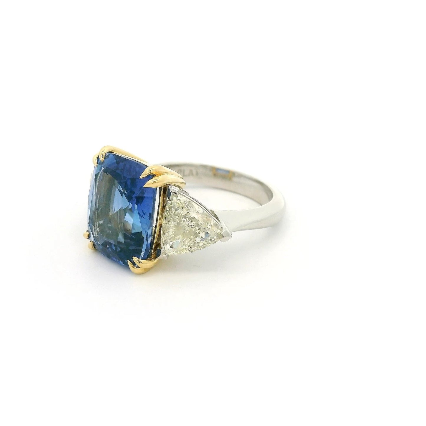 8.73ct GIA Certified Cushion Cut Ceylon Sapphire & Trillion Cut Diamond Ring - Forever Rox