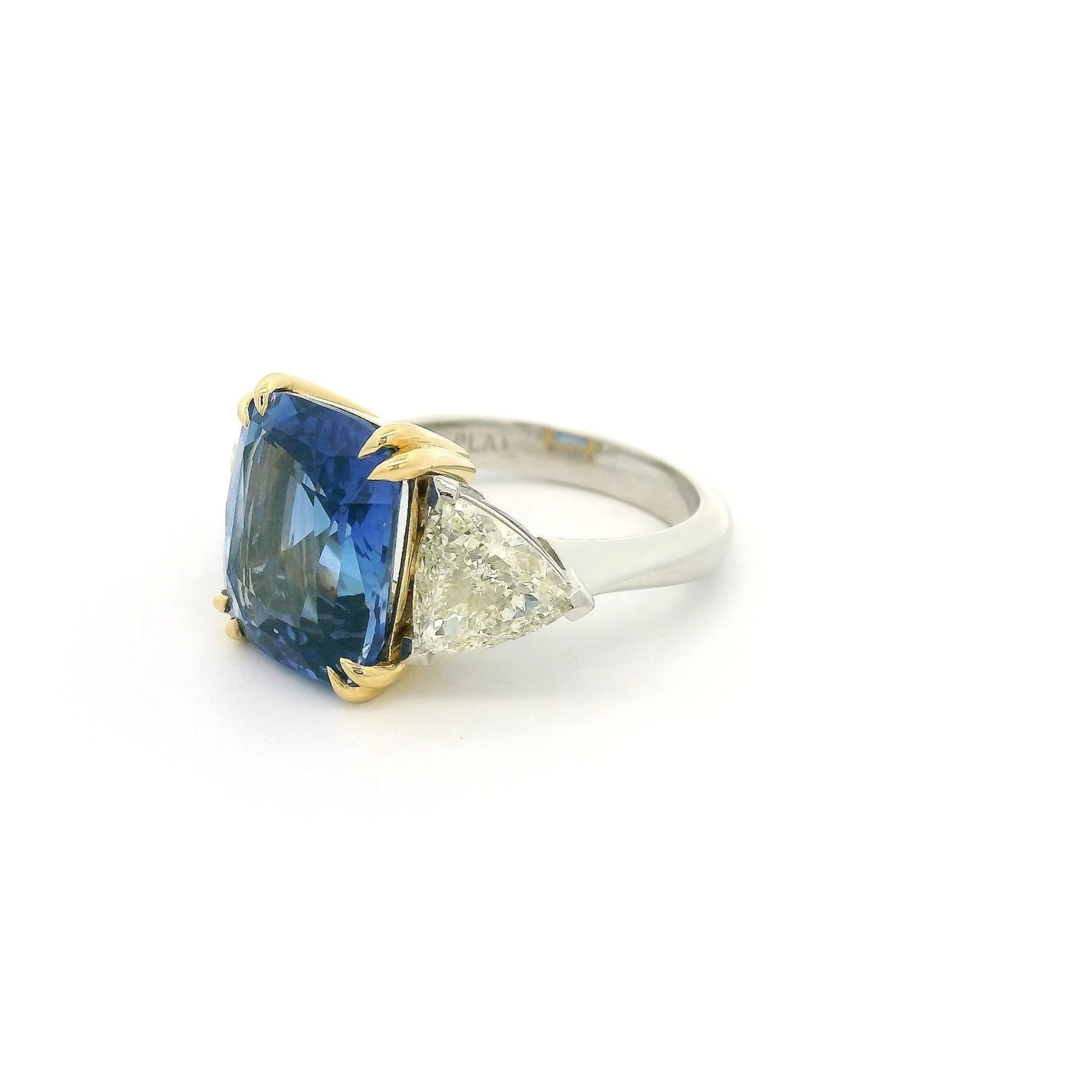 8.73ct GIA Certified Cushion Cut Ceylon Sapphire & Trillion Cut Diamond Ring - Forever Rox