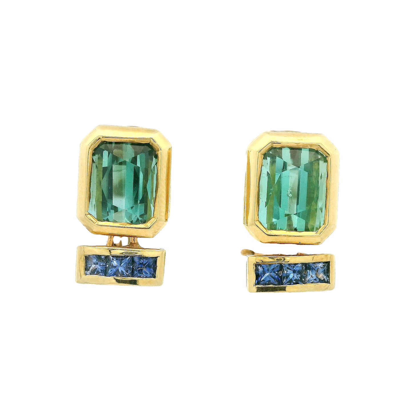 Green Tourmaline & Sapphire Earrings