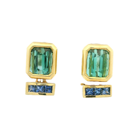 Green Tourmaline & Sapphire Earrings