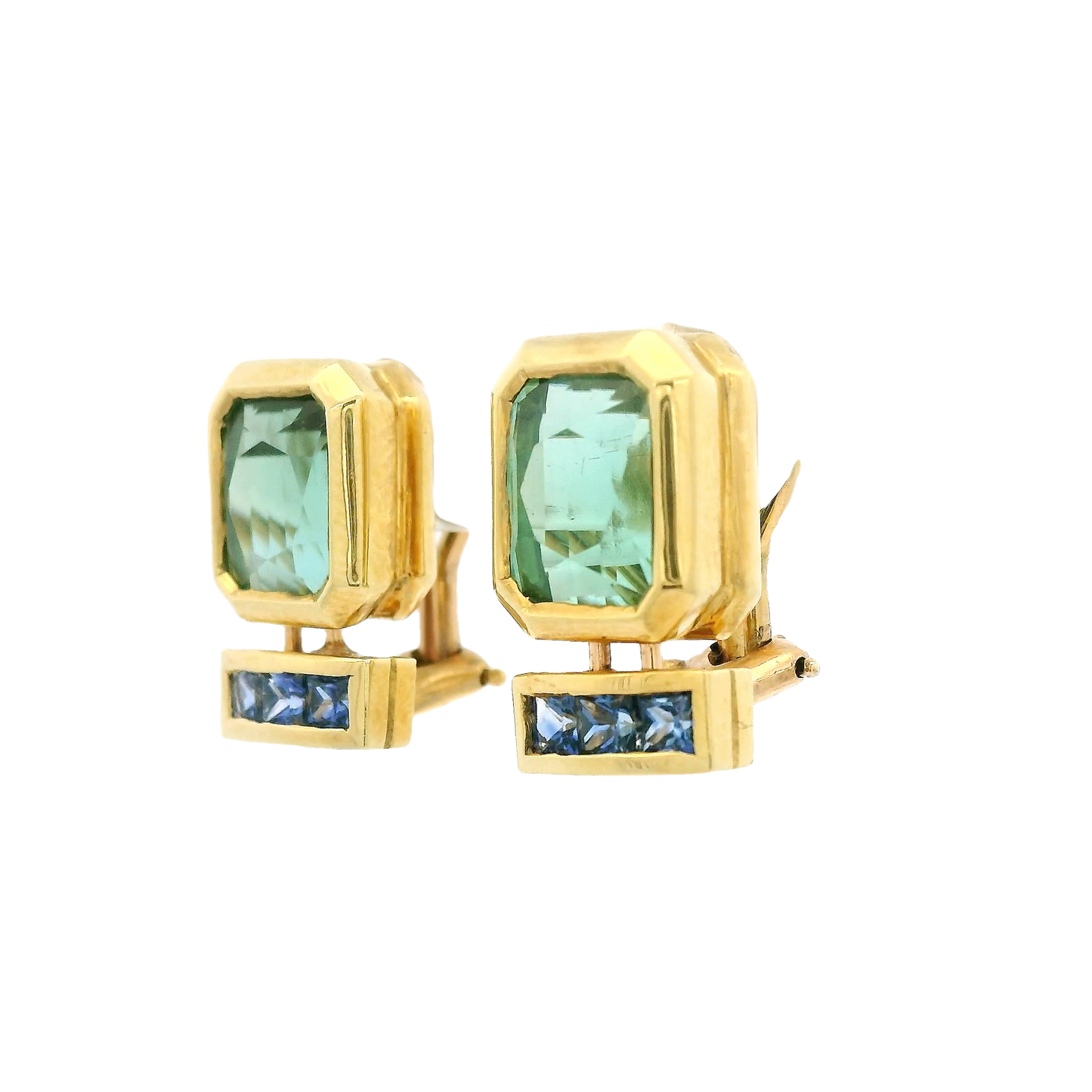 Green Tourmaline & Sapphire Earrings