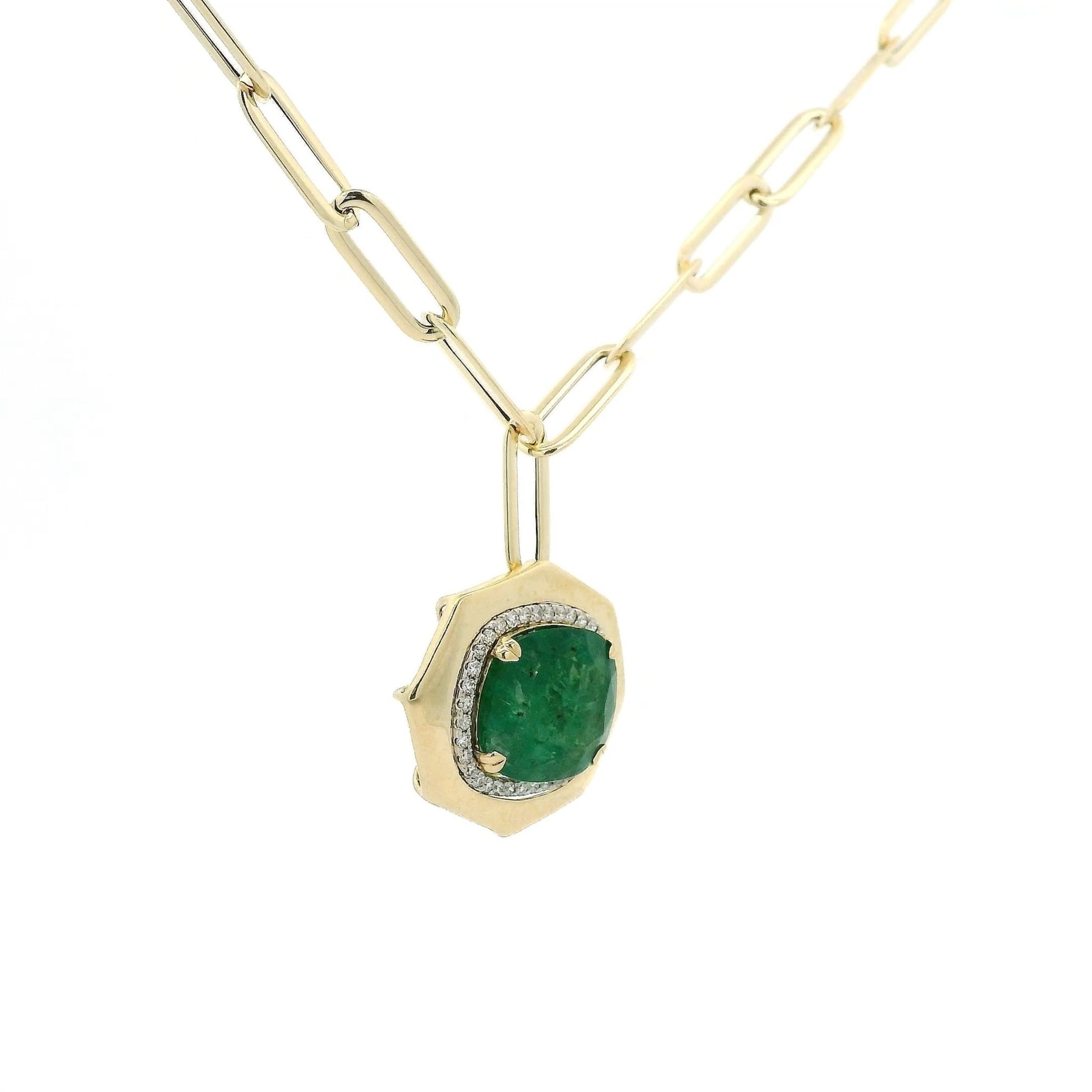 9.30ct Cushion Cut Emerald & Diamond Paperclip Necklace - Forever Rox Fine Jewelry