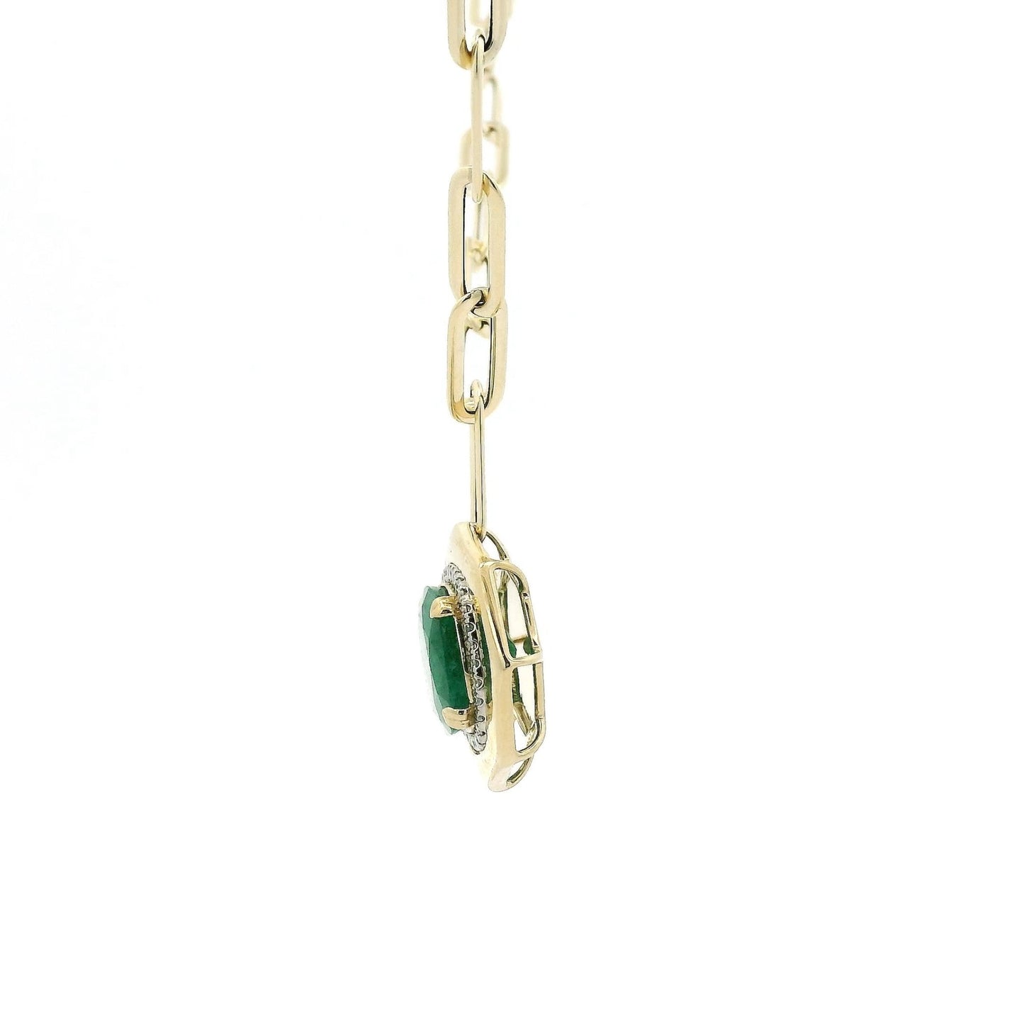 9.30ct Cushion Cut Emerald & Diamond Paperclip Necklace - Forever Rox Fine Jewelry