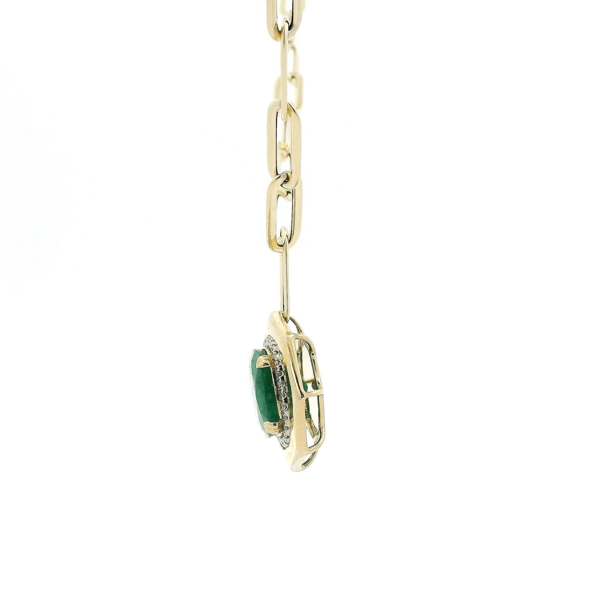 9.30ct Cushion Cut Emerald & Diamond Paperclip Necklace - Forever Rox Fine Jewelry