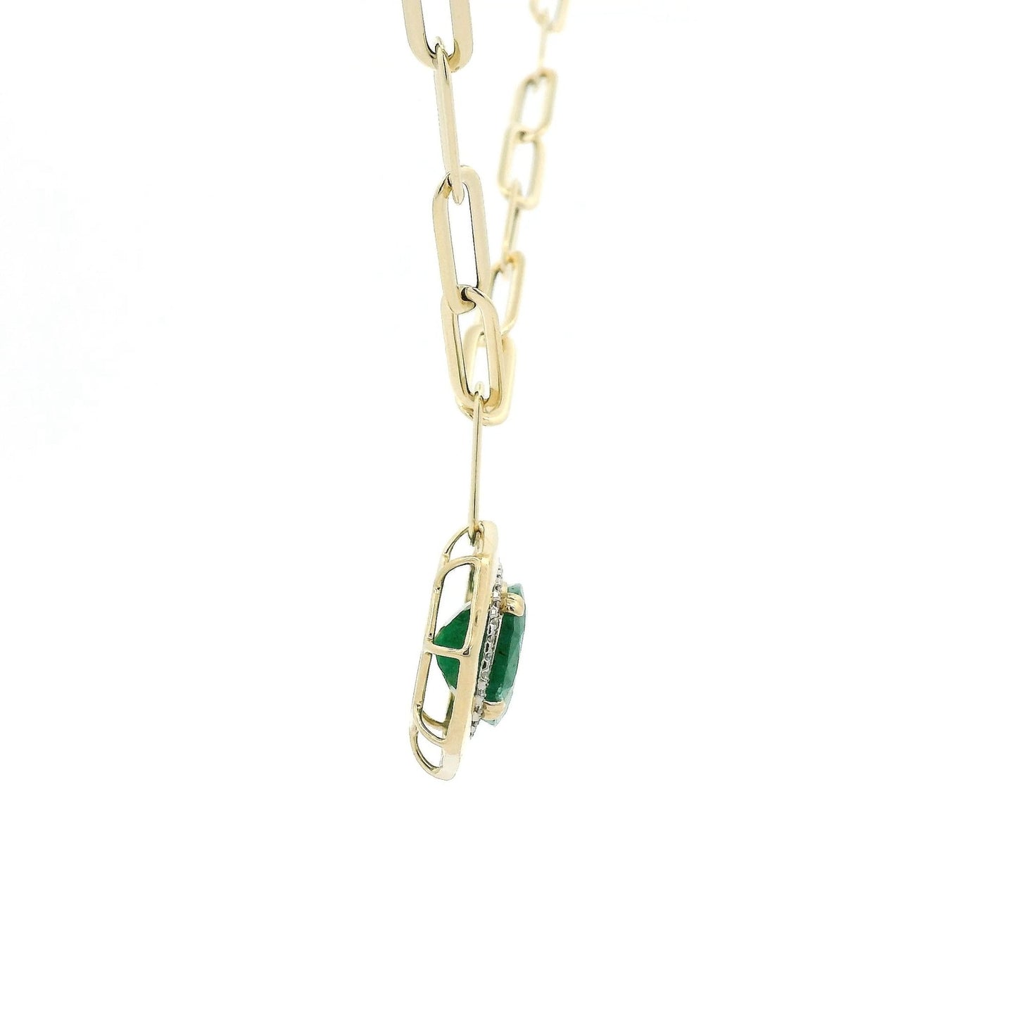 9.30ct Cushion Cut Emerald & Diamond Paperclip Necklace - Forever Rox Fine Jewelry