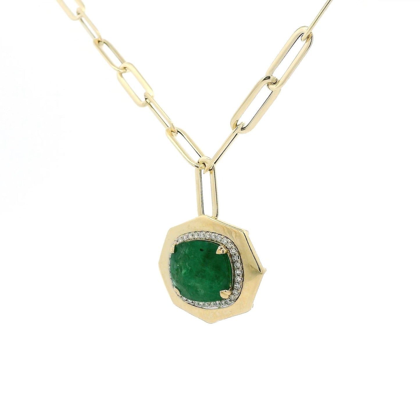 9.30ct Cushion Cut Emerald & Diamond Paperclip Necklace - Forever Rox Fine Jewelry