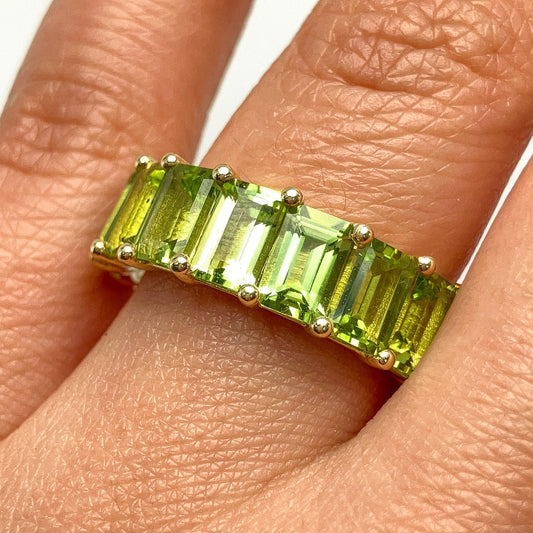 9.72cts Peridot Emerald Cut Eternity Band, 18k - Forever Rox Fine Jewelry