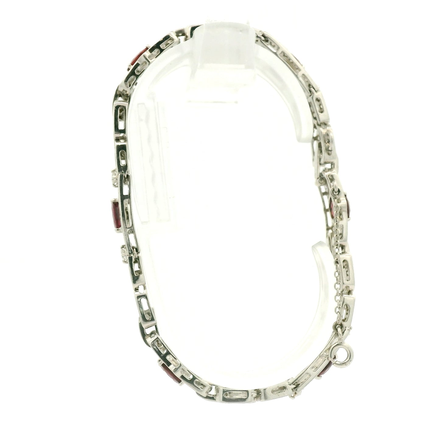 A White Gold Art Deco Bracelet with oval cut natural Rubies and diamonds at Forever Rox Fine Jewelry, Lake Tahoes Best Jewelry Store