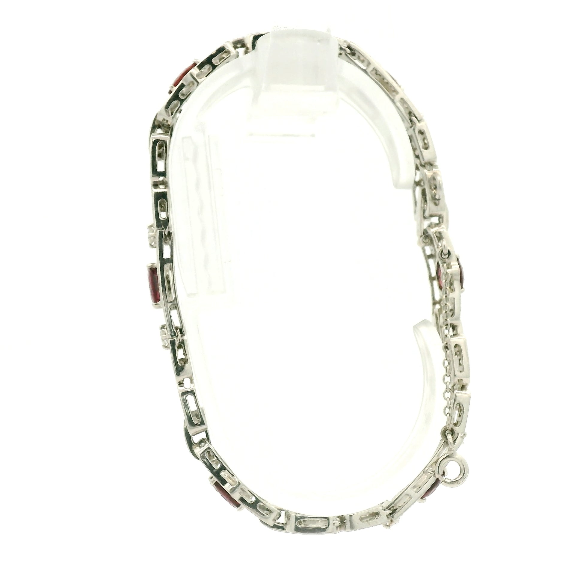 A White Gold Art Deco Bracelet with oval cut natural Rubies and diamonds at Forever Rox Fine Jewelry, Lake Tahoes Best Jewelry Store