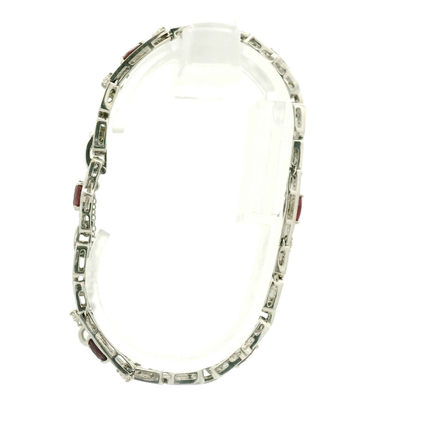 A White Gold Art Deco Bracelet with oval cut natural Rubies and diamonds at Forever Rox Fine Jewelry, Lake Tahoes Best Jewelry Store