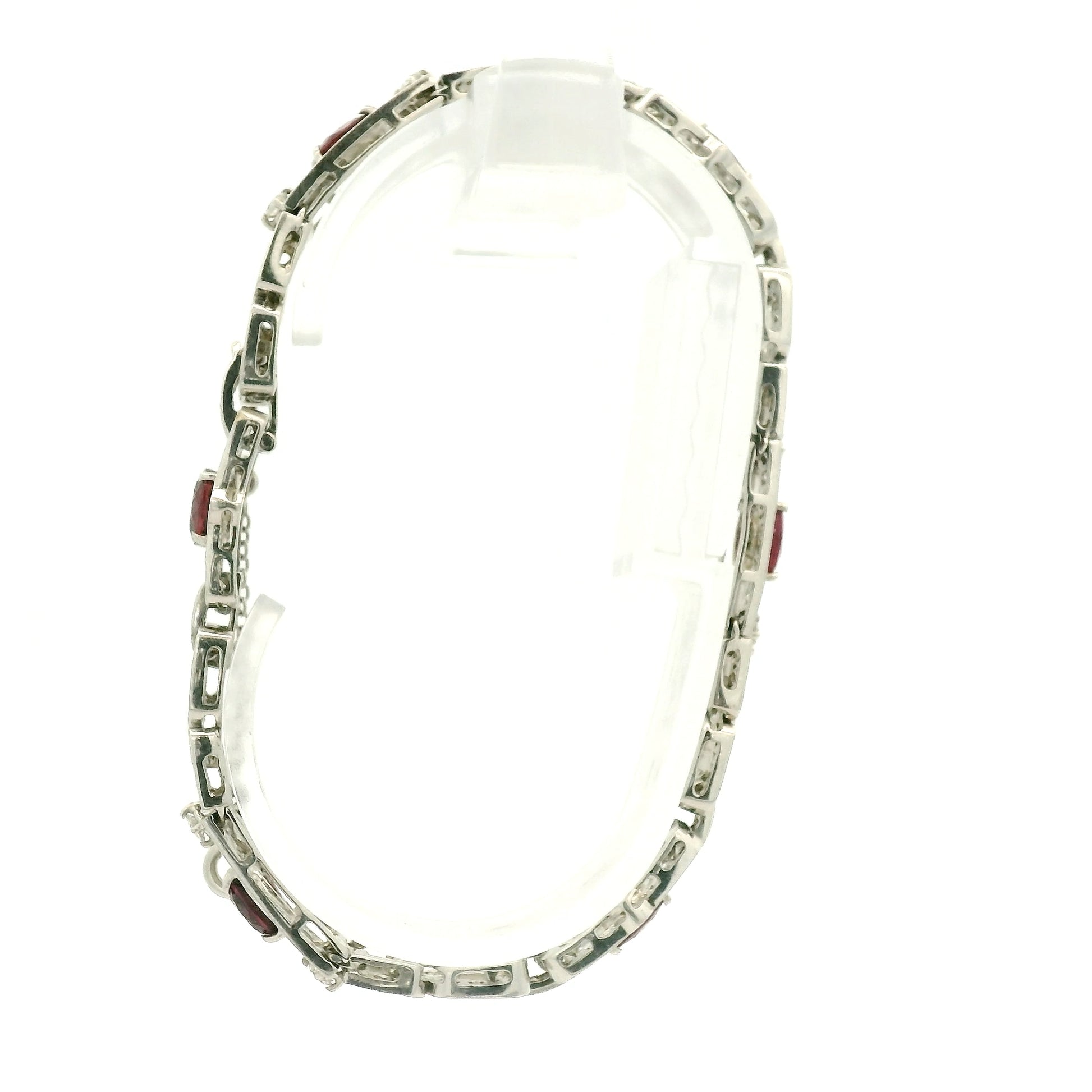 A White Gold Art Deco Bracelet with oval cut natural Rubies and diamonds at Forever Rox Fine Jewelry, Lake Tahoes Best Jewelry Store