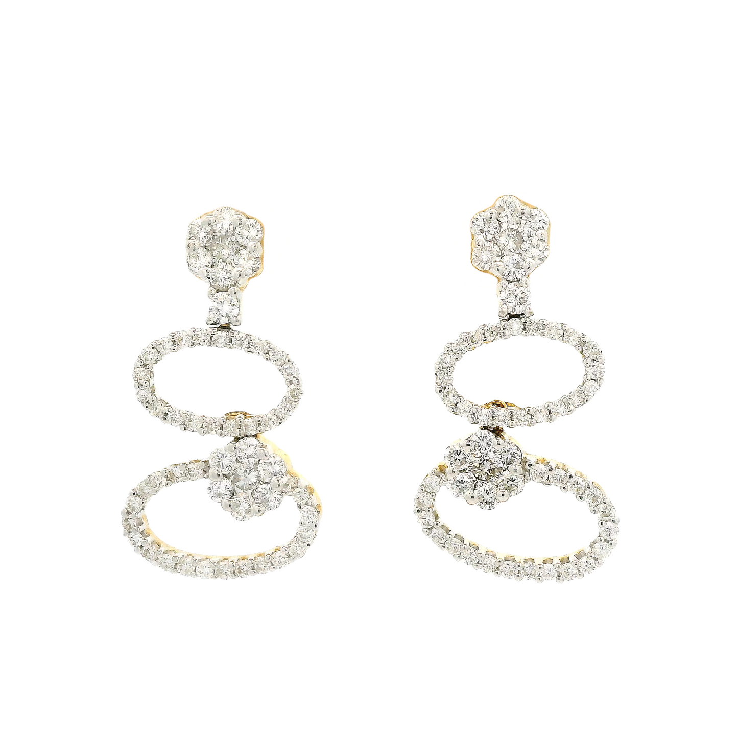 Double Diamond Oval Dangles With Diamond Clusters