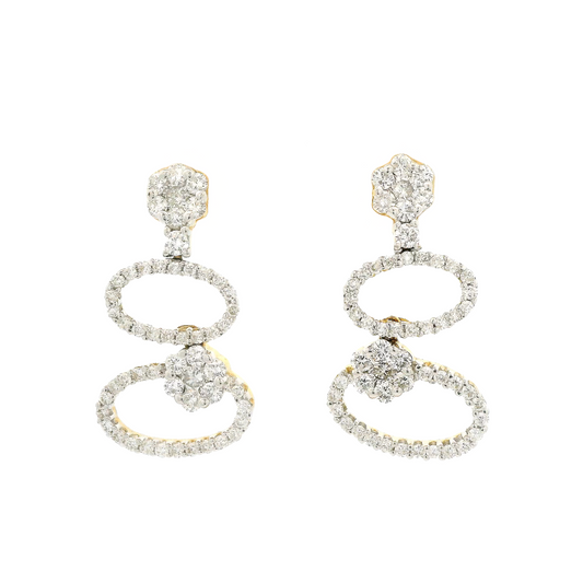 Double Diamond Oval Dangles With Diamond Clusters