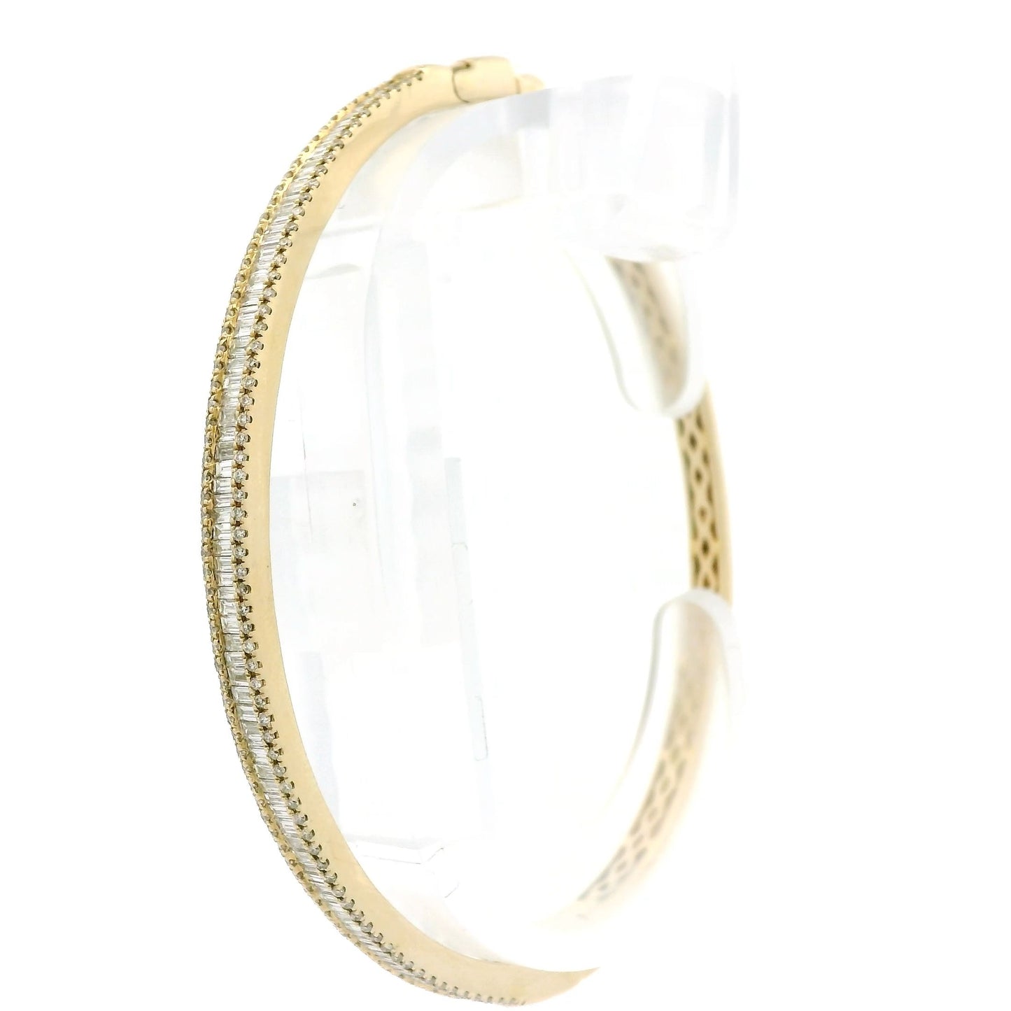 Channel Set Baguette Bangle With Round Diamond Border