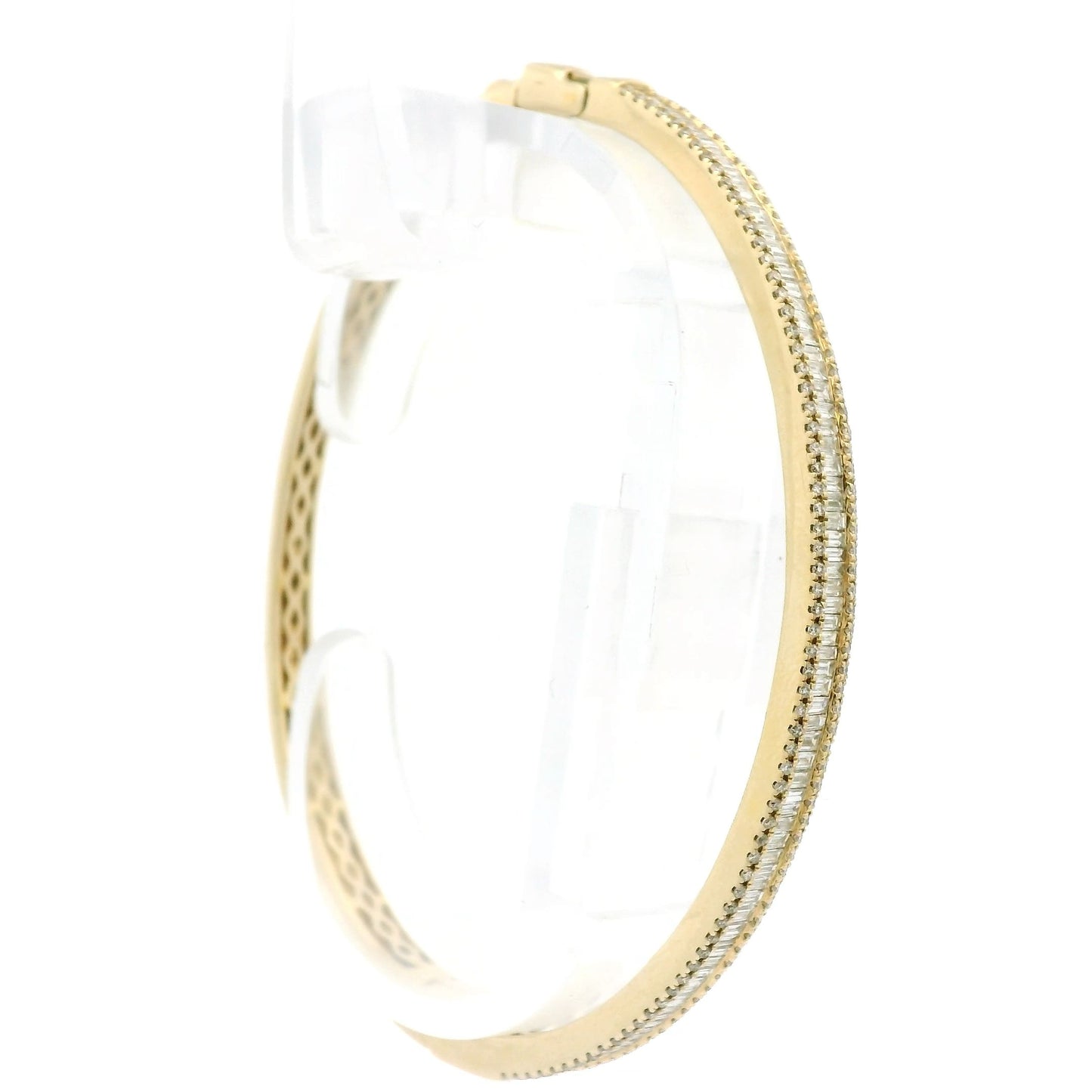 Channel Set Baguette Bangle With Round Diamond Border