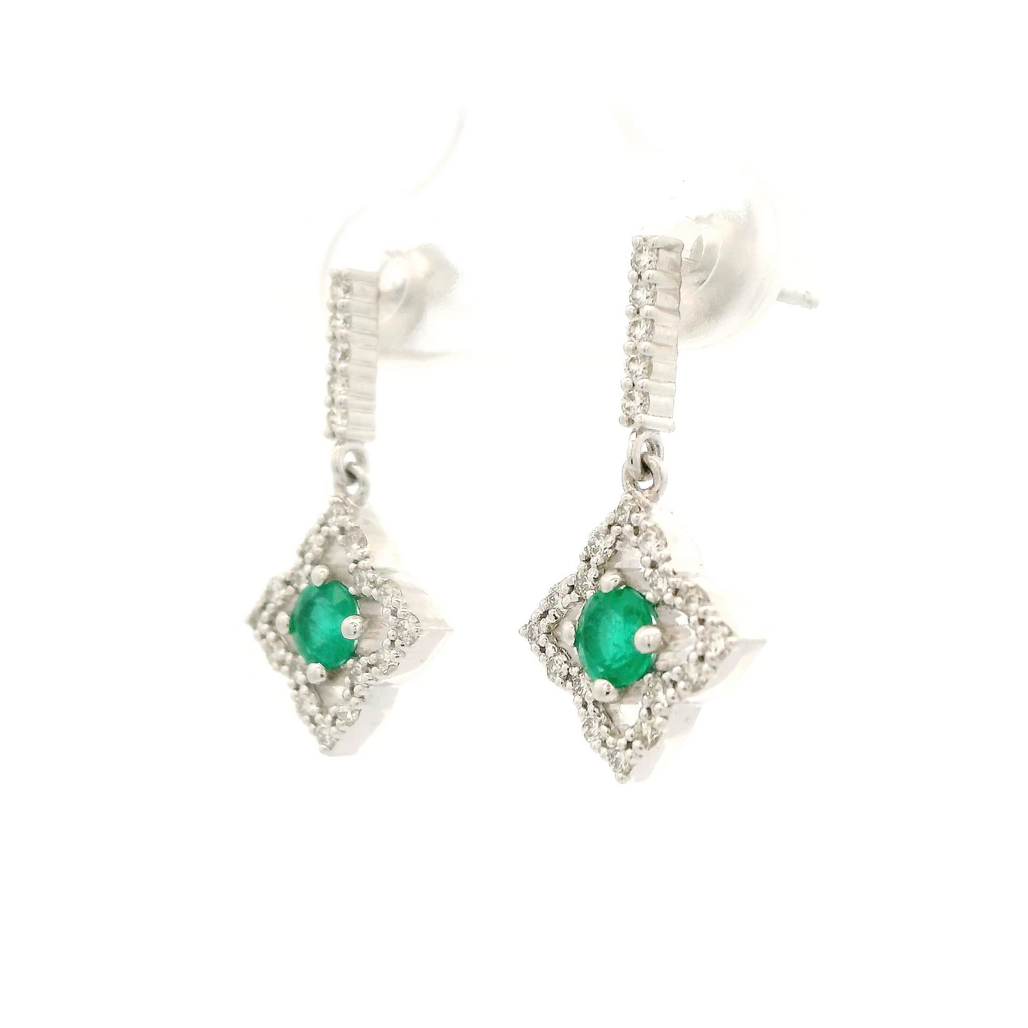 Star Shape Emerald & Diamond Dangles