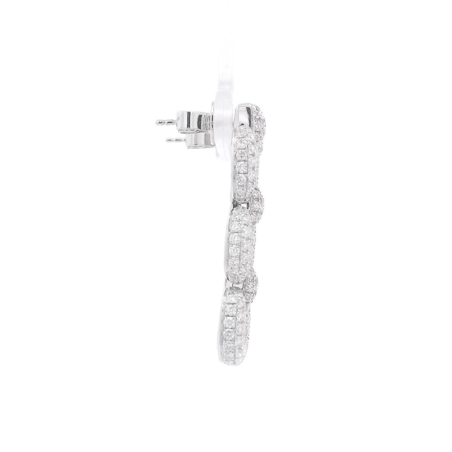 A Pair of White Gold Chainlink Dangle Earrings with pavé natural Diamonds at Forever Rox Fine Jewelry, Lake Tahoes Best Jewelry Store