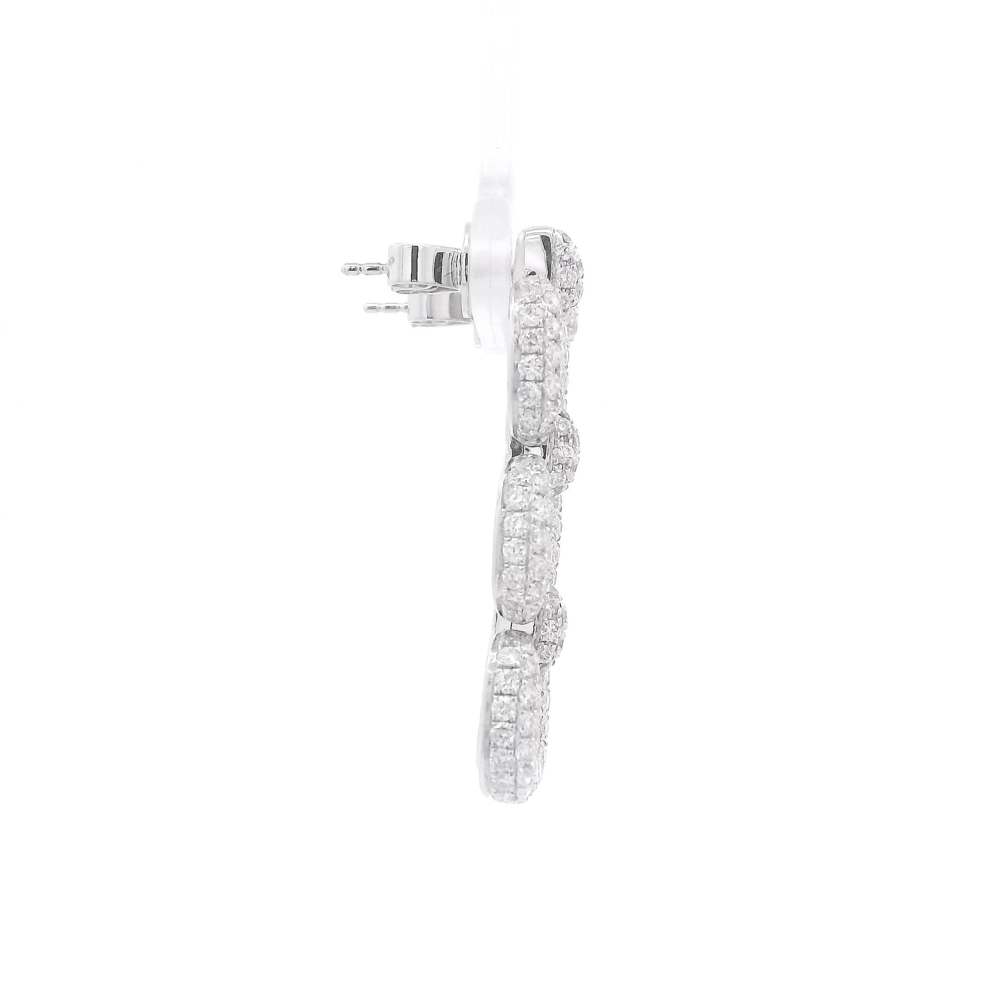 A Pair of White Gold Chainlink Dangle Earrings with pavé natural Diamonds at Forever Rox Fine Jewelry, Lake Tahoes Best Jewelry Store