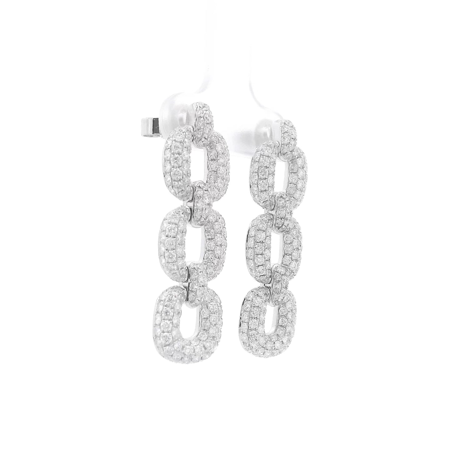 A Pair of White Gold Chainlink Dangle Earrings with pavé natural Diamonds at Forever Rox Fine Jewelry, Lake Tahoes Best Jewelry Store