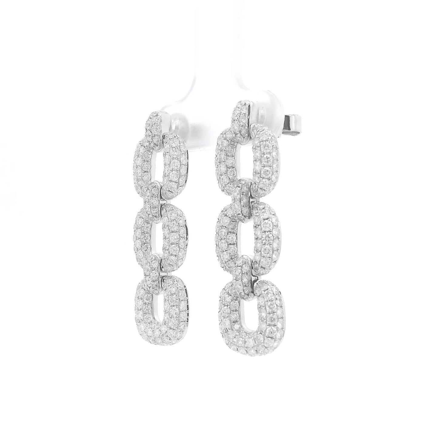 A Pair of White Gold Chainlink Dangle Earrings with pavé natural Diamonds at Forever Rox Fine Jewelry, Lake Tahoes Best Jewelry Store