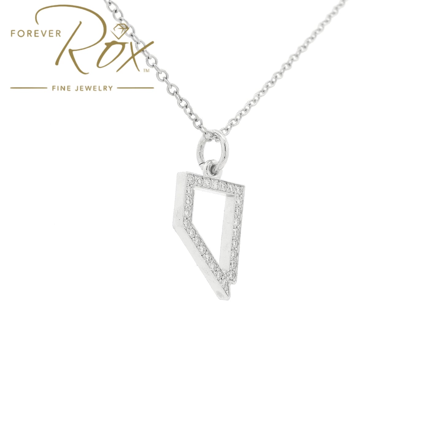A White GoldNevada Outline Pendant with diamonds all the way around at Forever Rox Fine Jewelry, Lake Tahoes Best Jewelry Store
