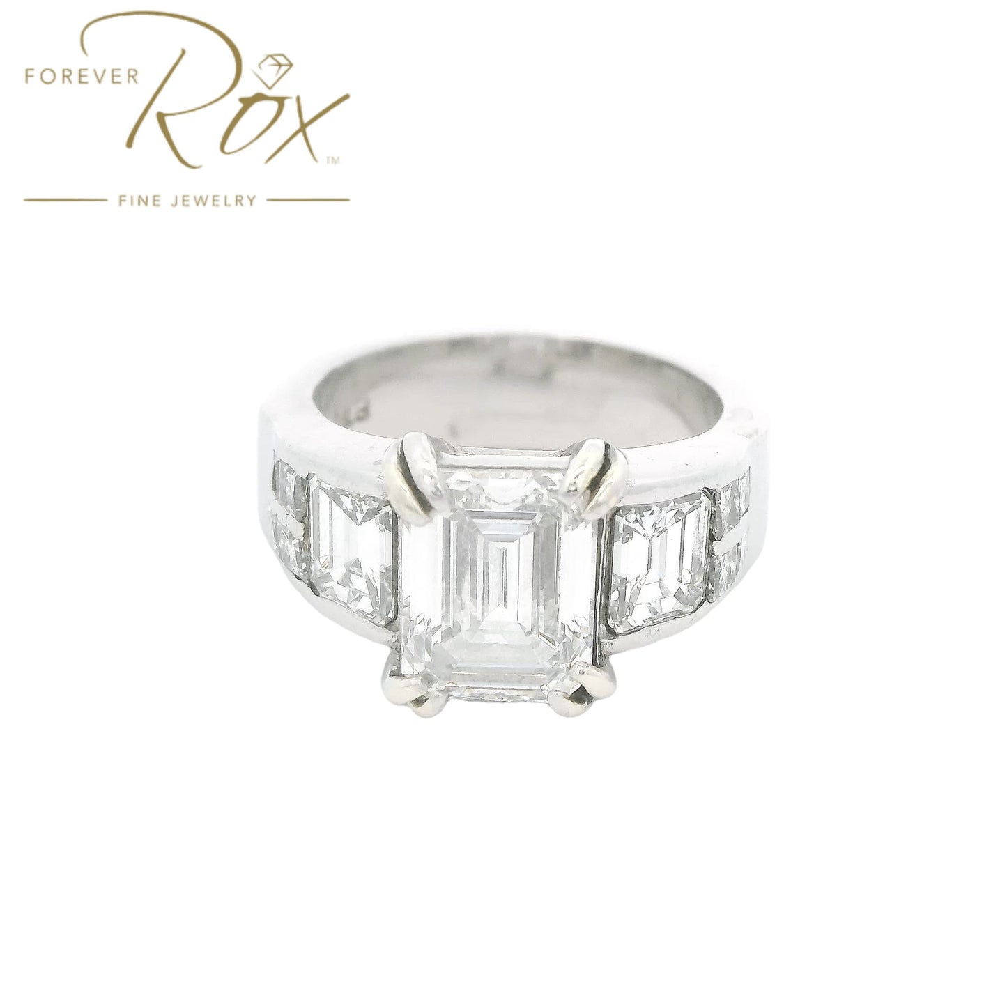 Custom Emerald Cut Diamond Wedding Ring With Square Emerald and Princess Cut Diamonds