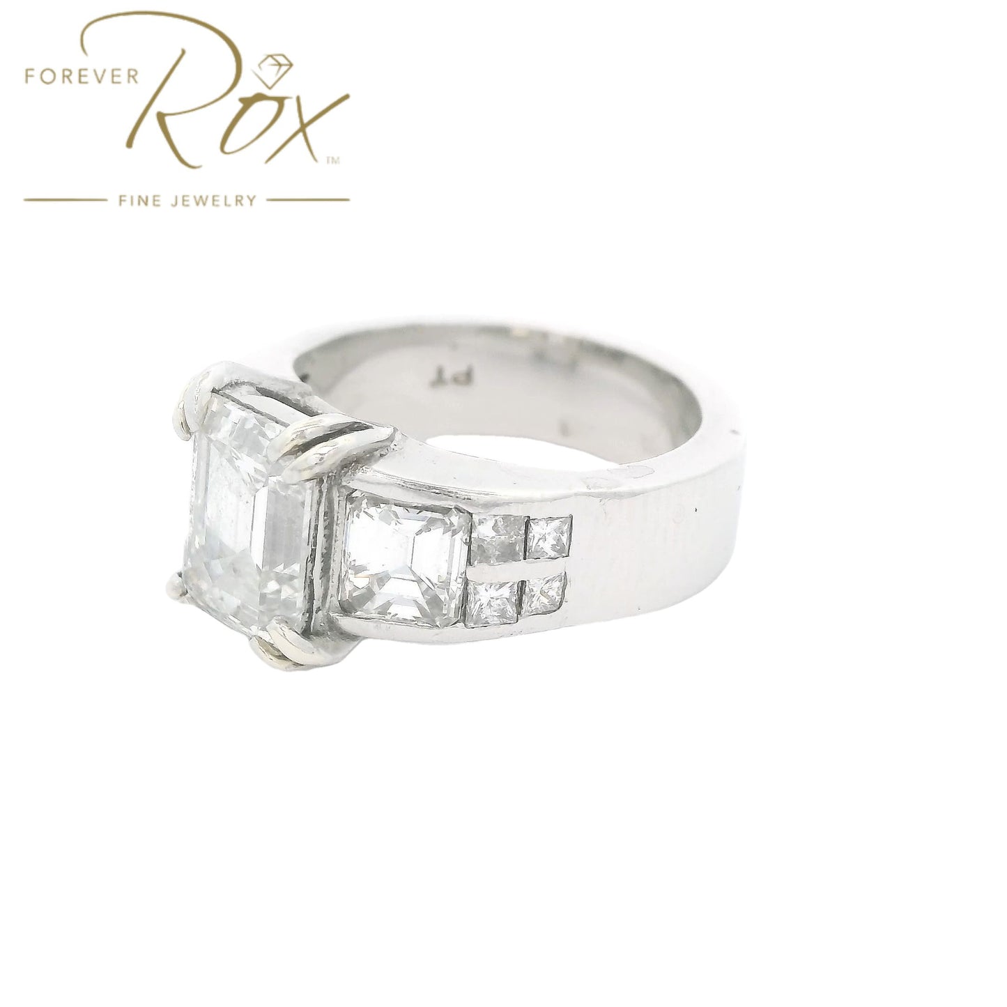 Custom Emerald Cut Diamond Wedding Ring With Square Emerald and Princess Cut Diamonds